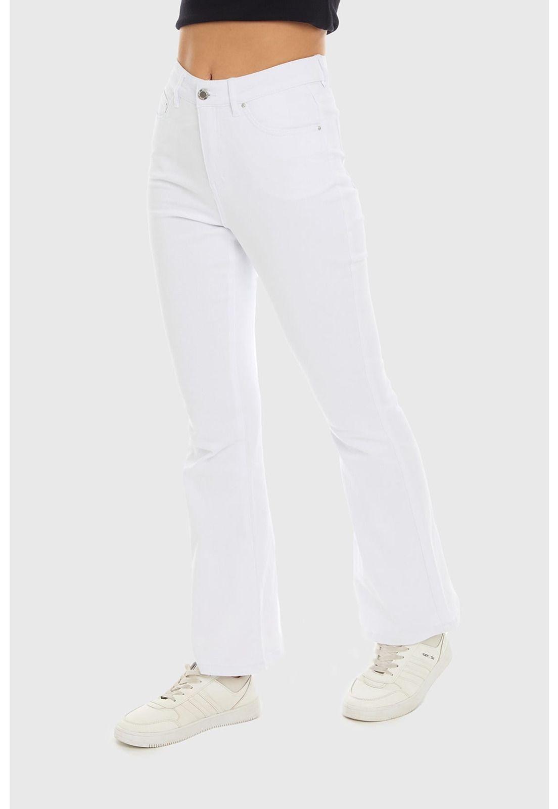 Jeans Mujer Flare Blanco-1