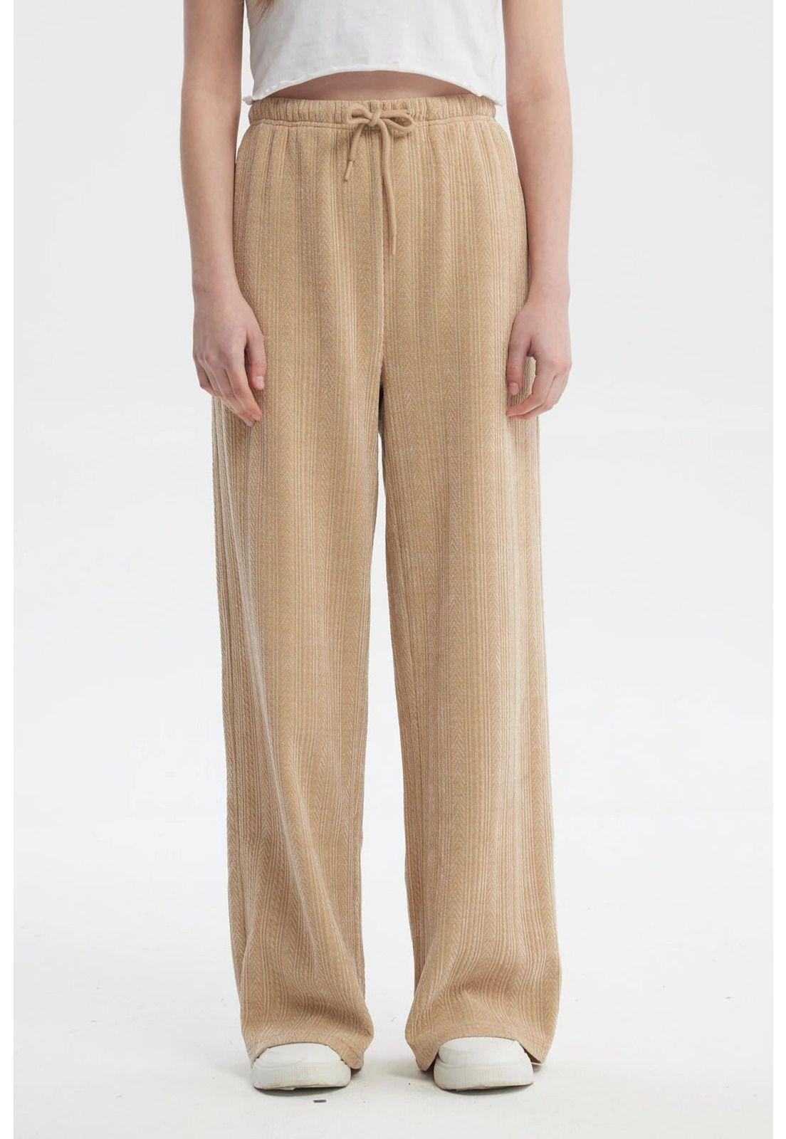 Pantalón Mujer Wide Leg Beige - lll-0