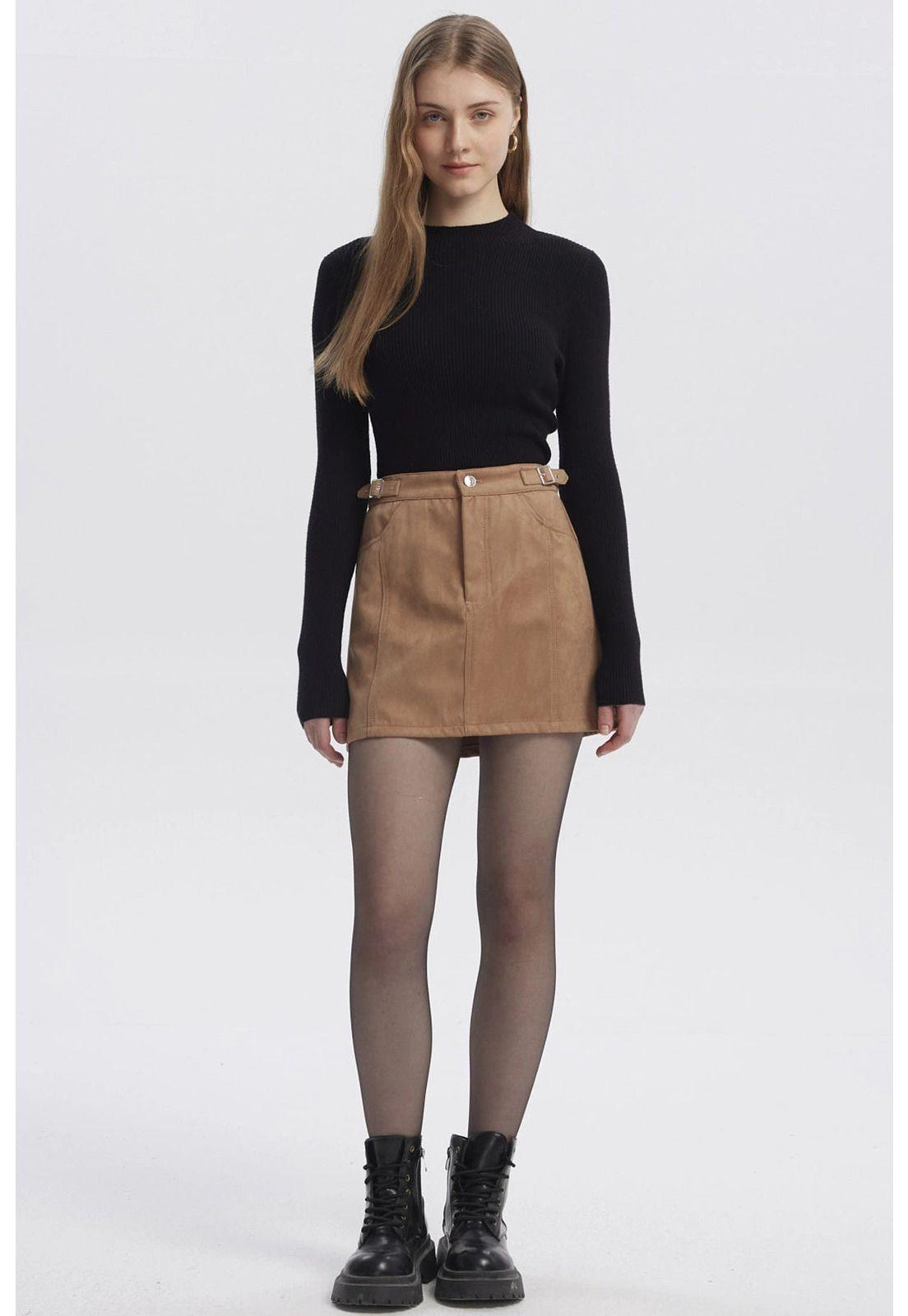 Falda Mujer Gamuza Camel-3