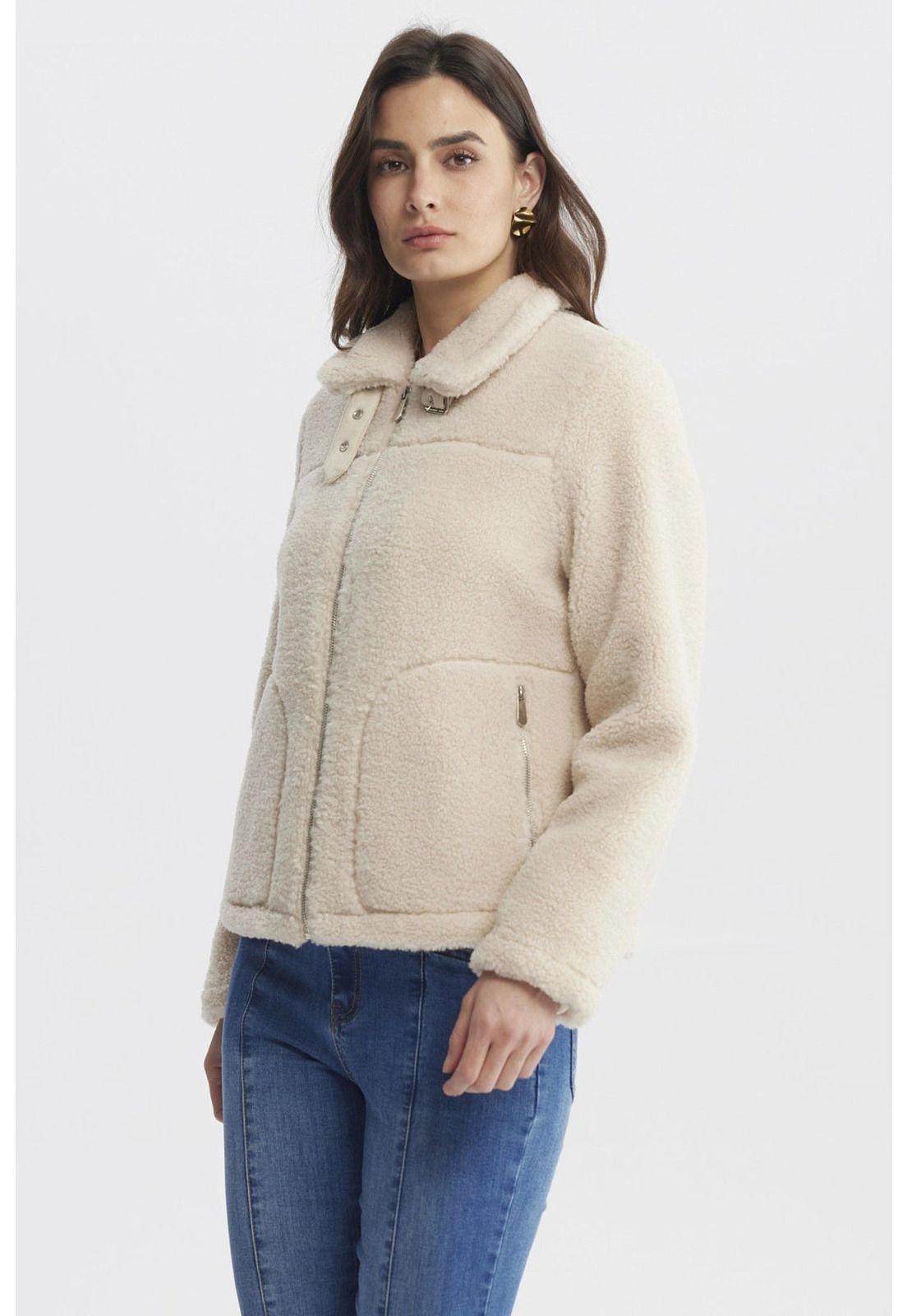 Polar Mujer Tipo Chaqueta Cuello Alto Beige-1