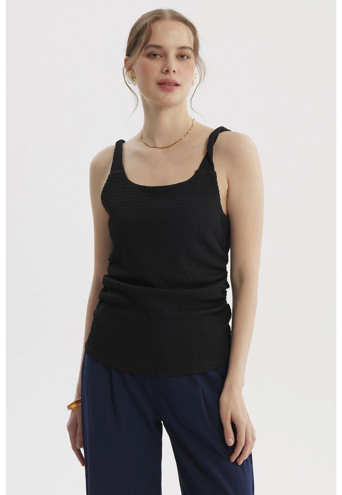 Polera Mujer Tirante Trenzado Negro-0