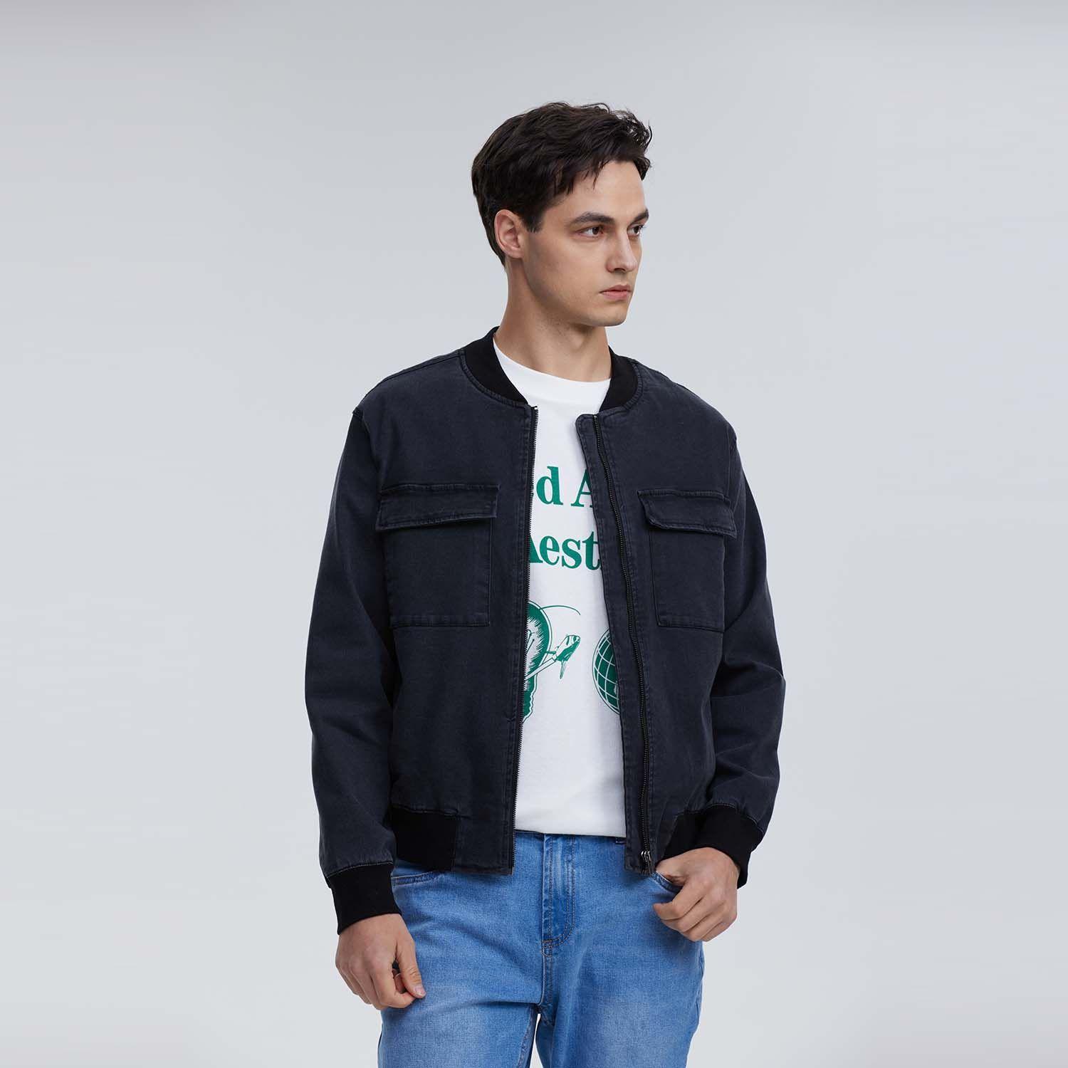 Chaqueta Hombre Mezclilla Bomber Negro-1