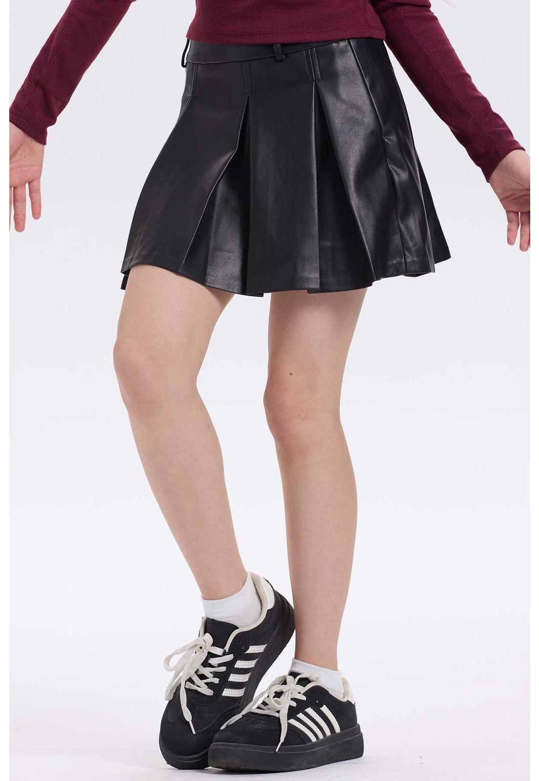 Falda Niña Efecto Cuero Tableada Negro-0