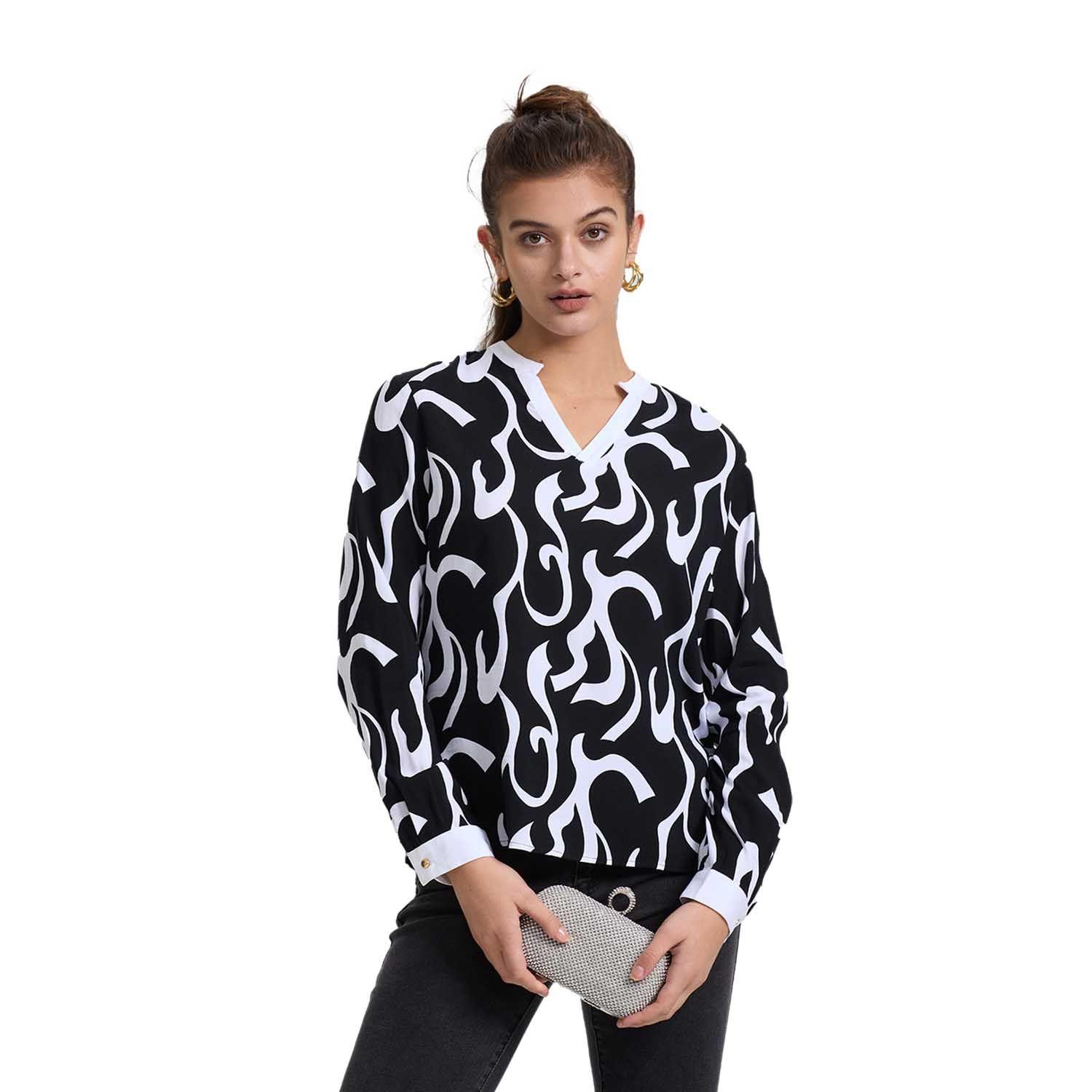Blusa Mujer Escote V Full Prnt Negro Fashion's Park-0