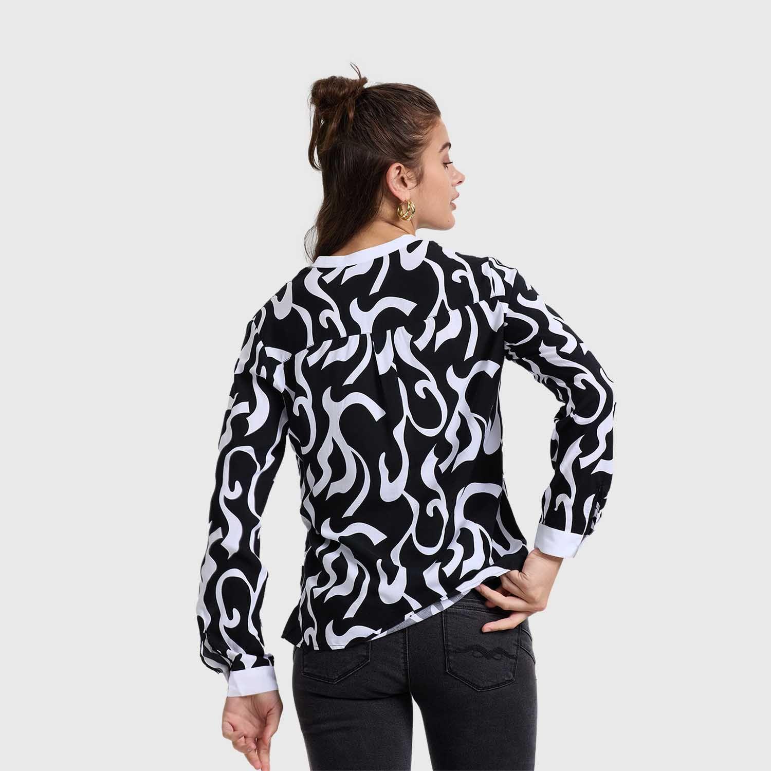 Blusa Mujer Escote V Full Prnt Negro Fashion's Park-2