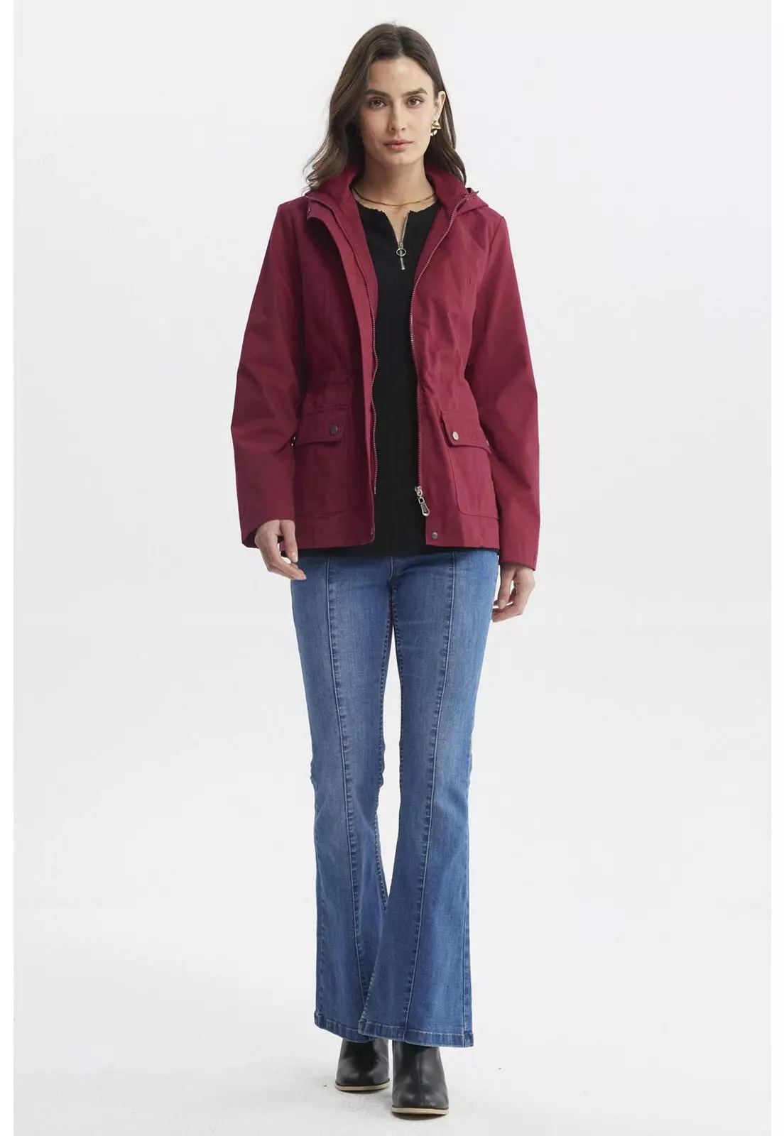 Chaqueta Mujer Con Gorro Rojo-3