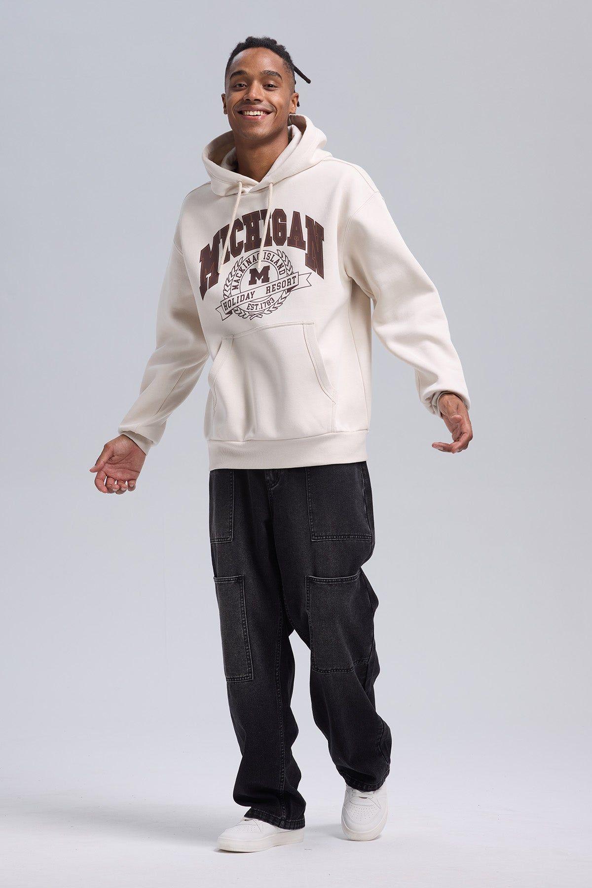Polerón Hombre Print College Crema-3