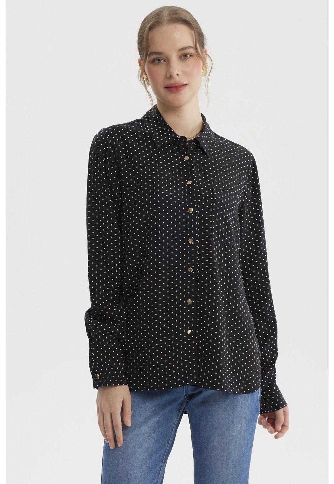 Blusa Mujer Abotonada Lisa Negro / Blanco-0