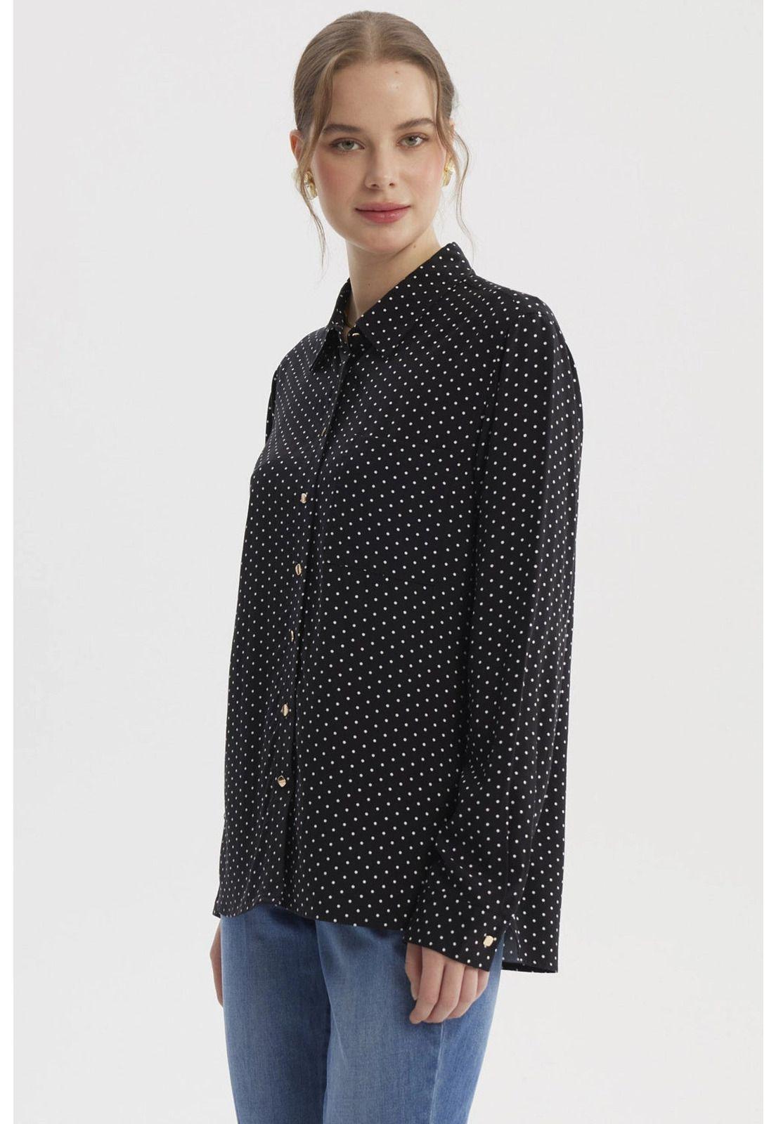 Blusa Mujer Abotonada Lisa Negro / Blanco-1
