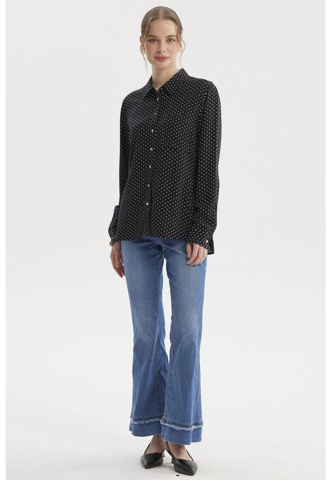 Blusa Mujer Abotonada Lisa Negro / Blanco-3