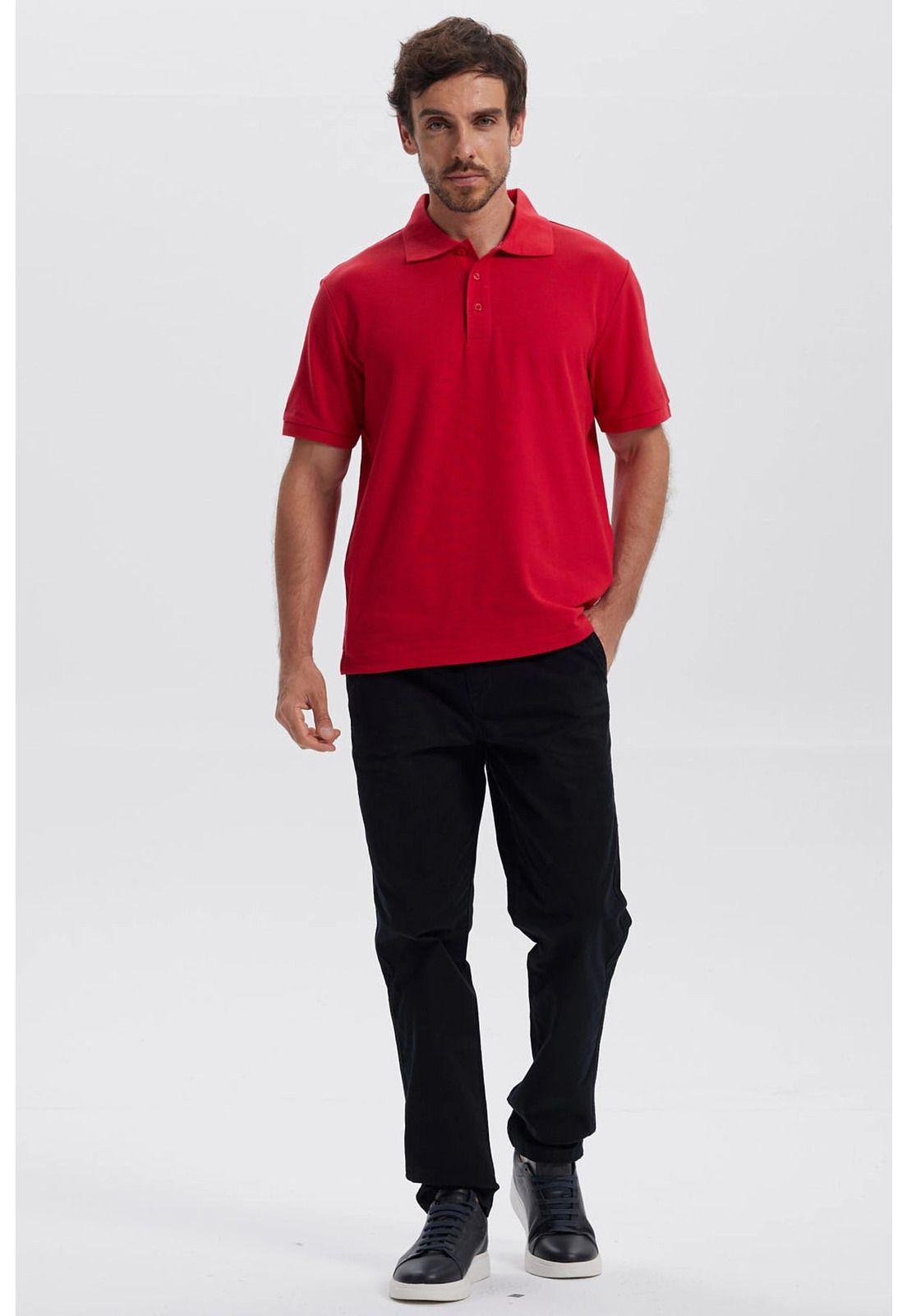 Polera Hombre Piqué Básica Lisa Rojo-3