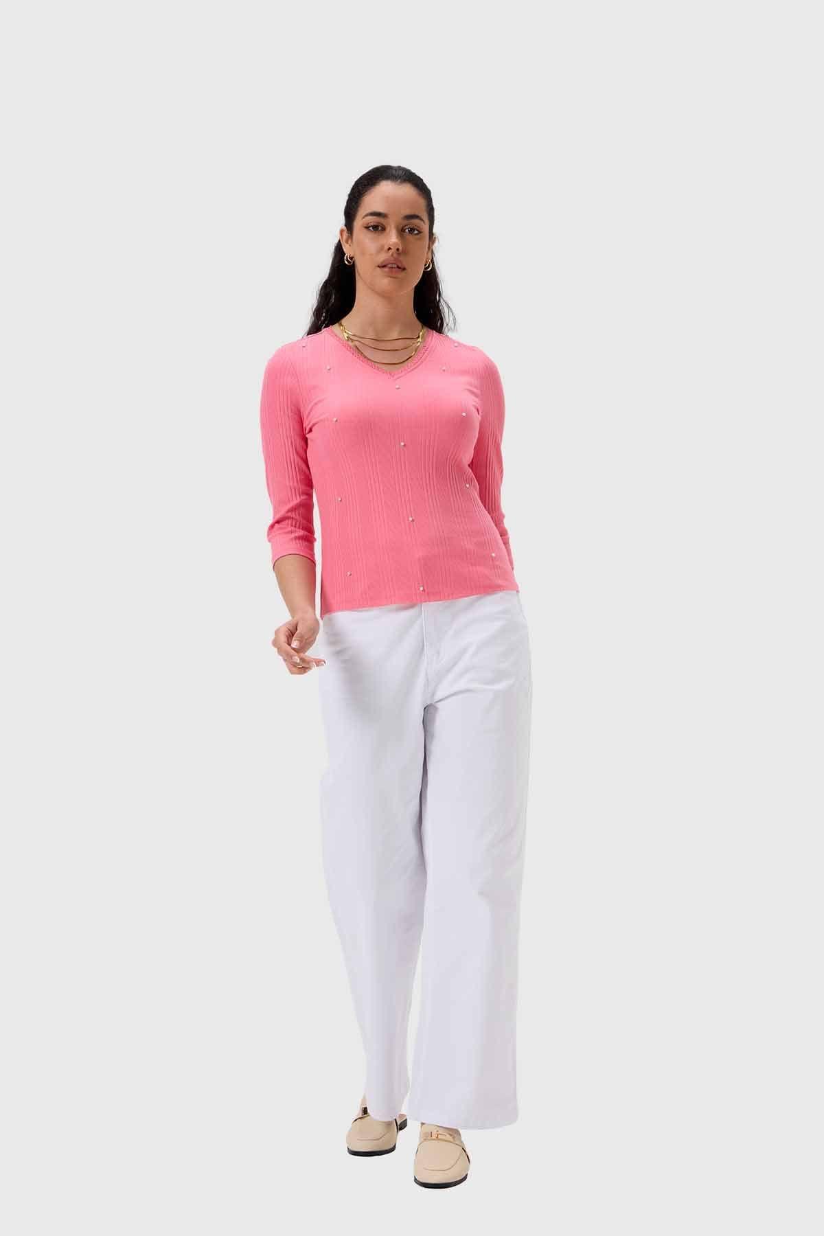 Polera Mujer Rib Terminación Rosado-3