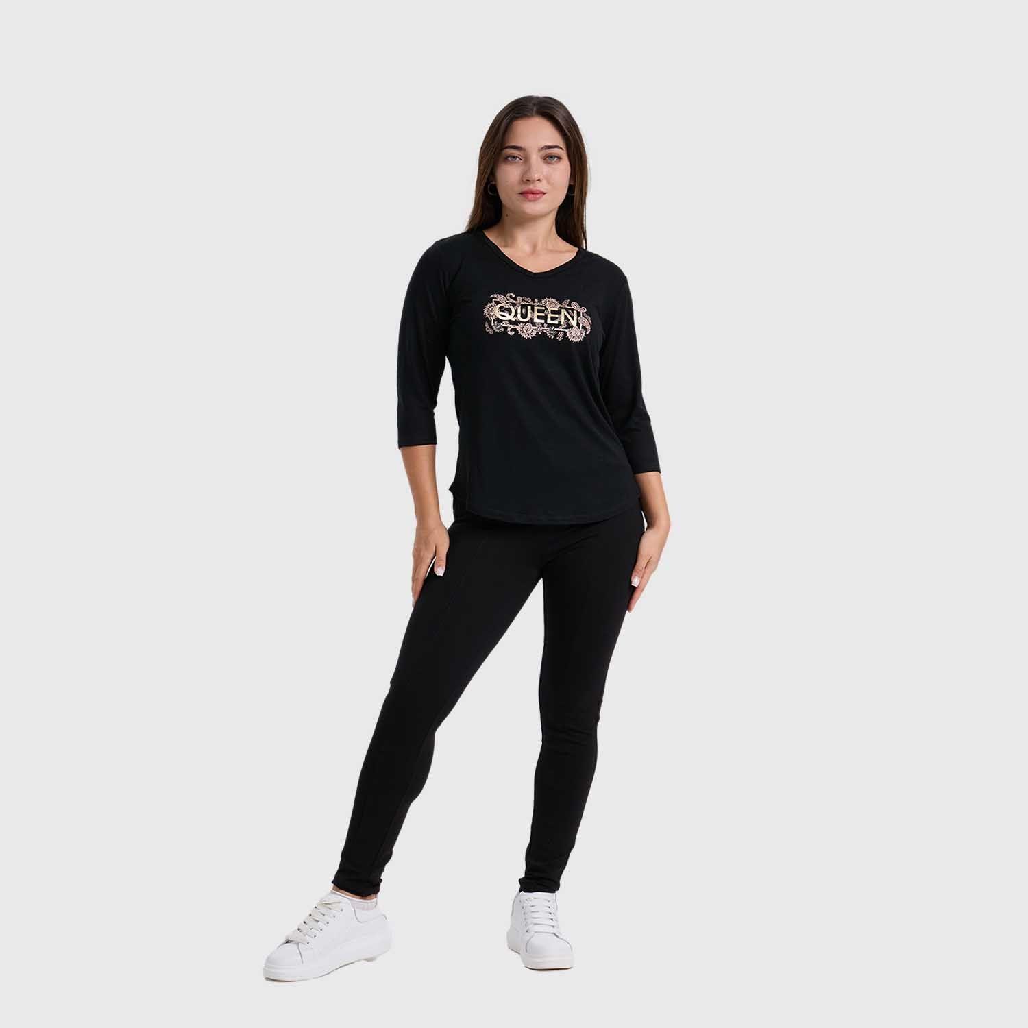 Polera Mujer Larga Aplicación Negro Fashion´s Park-3