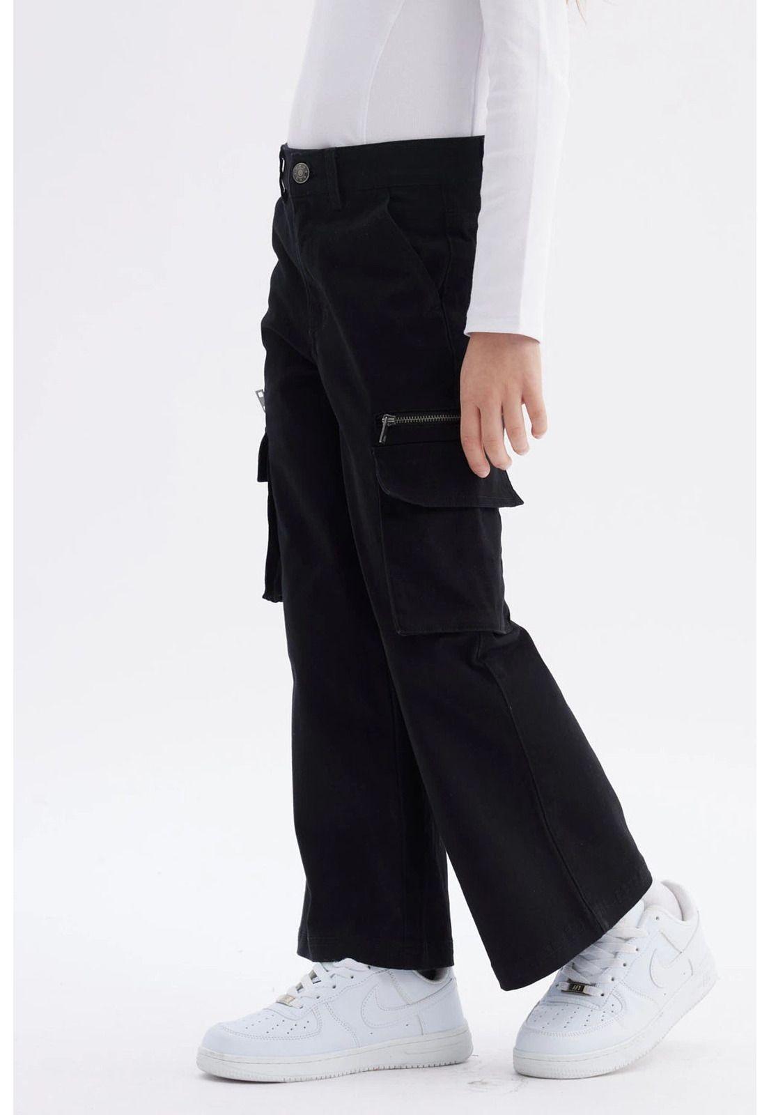 Pantalón Niña Cargo Con Cierre Negro-1