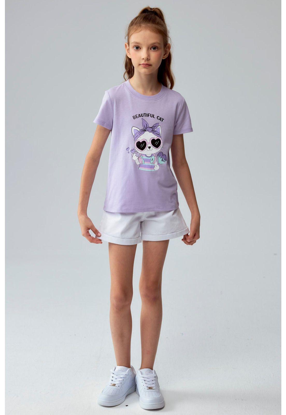 Polera Niña Básica Estampada Lila-3