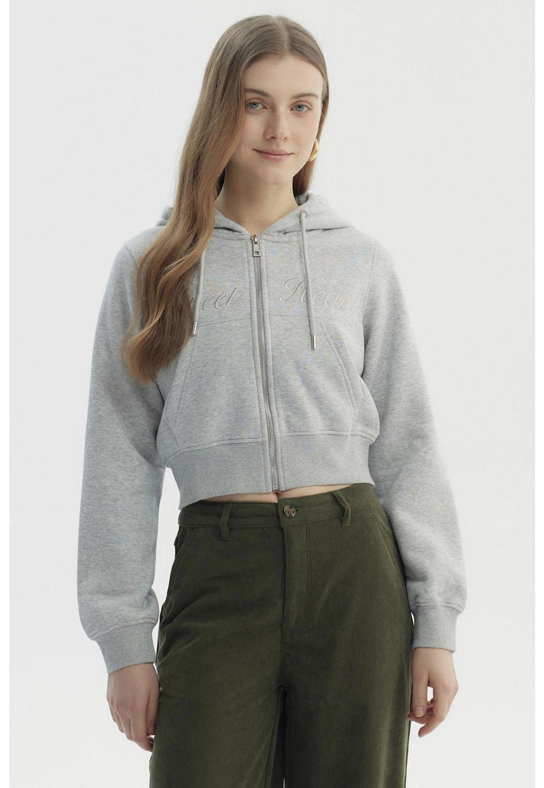 Polerón Mujer Full Zipper Gris Melange-0