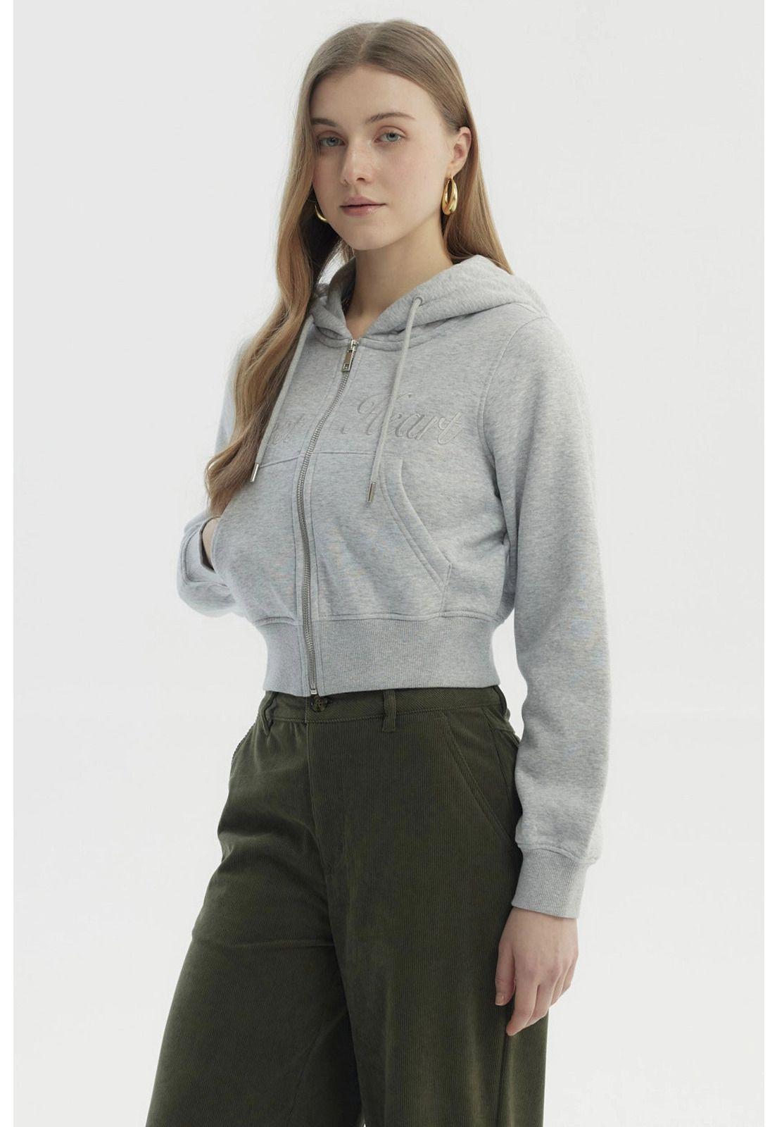 Polerón Mujer Full Zipper Gris Melange-1