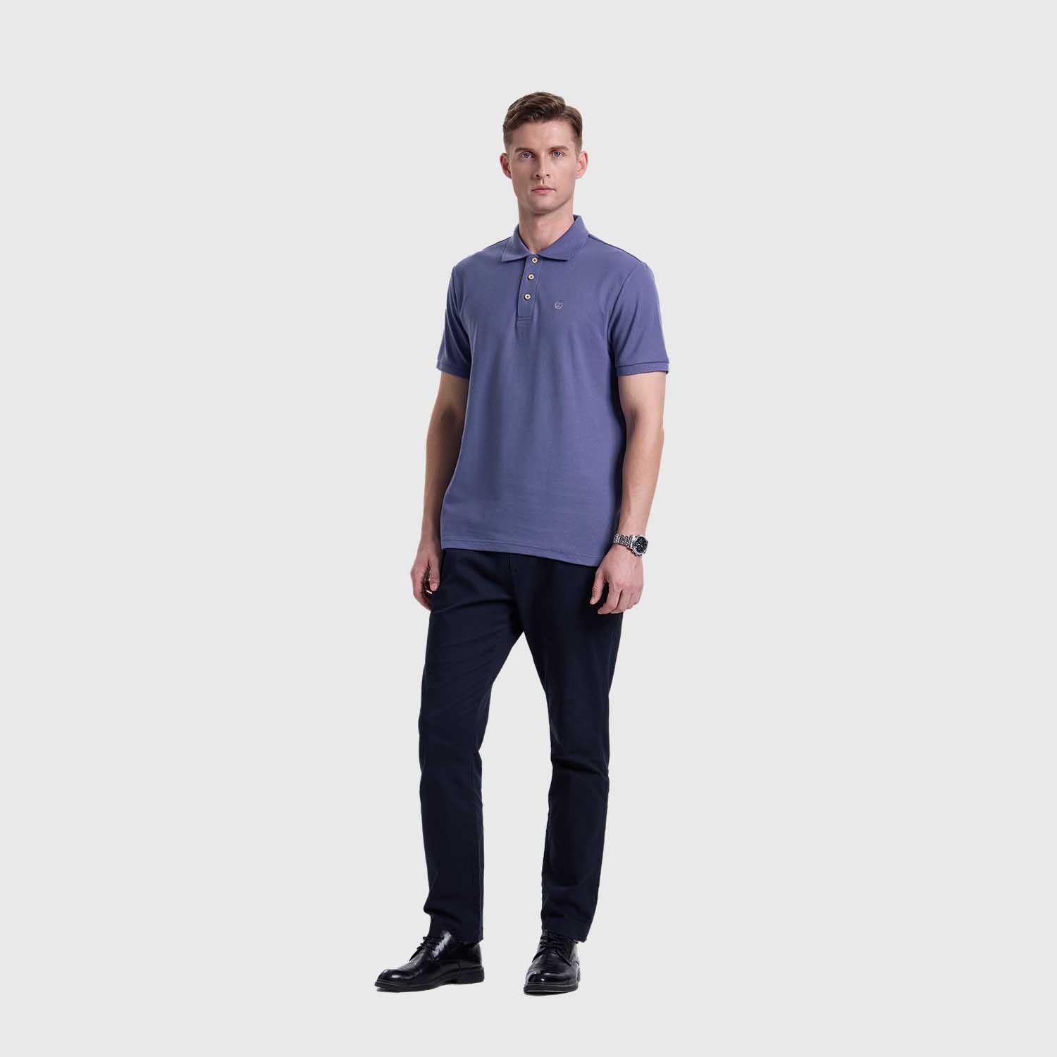 Polera Hombre Pique Lisa Azul Piedra Fashion's Park-3