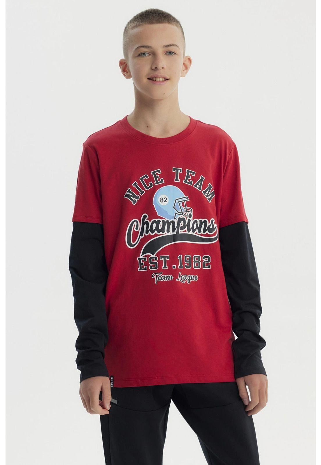 Polera Niño Básica Print Rojo Oscuro-0