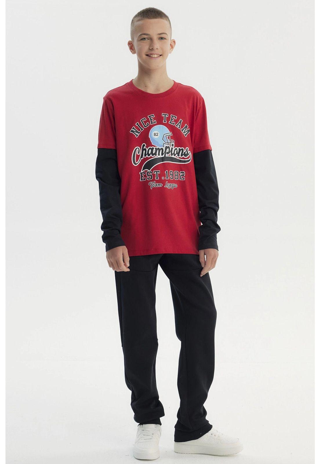 Polera Niño Básica Print Rojo Oscuro-3