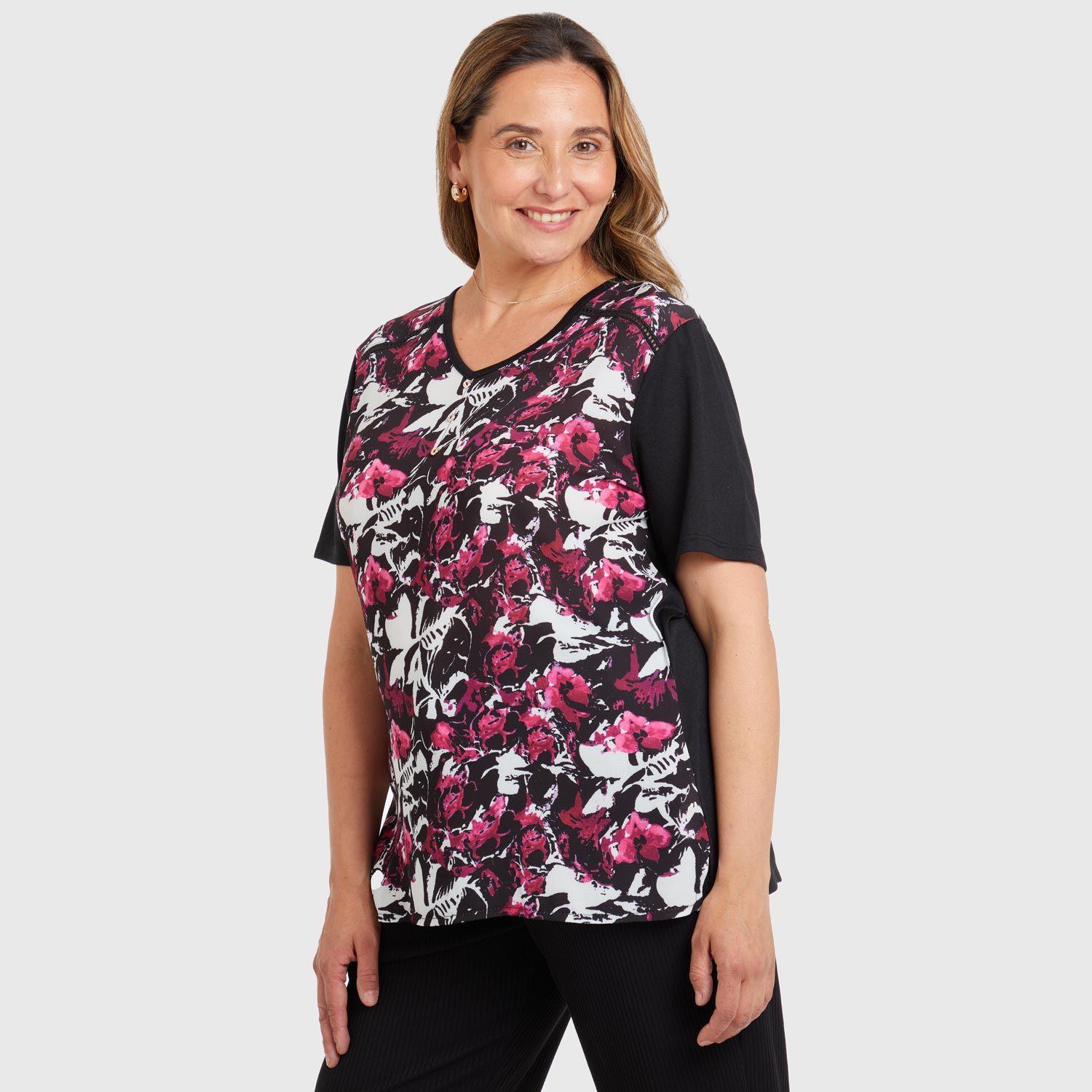 Polera Bimateria Negro Mujer-1