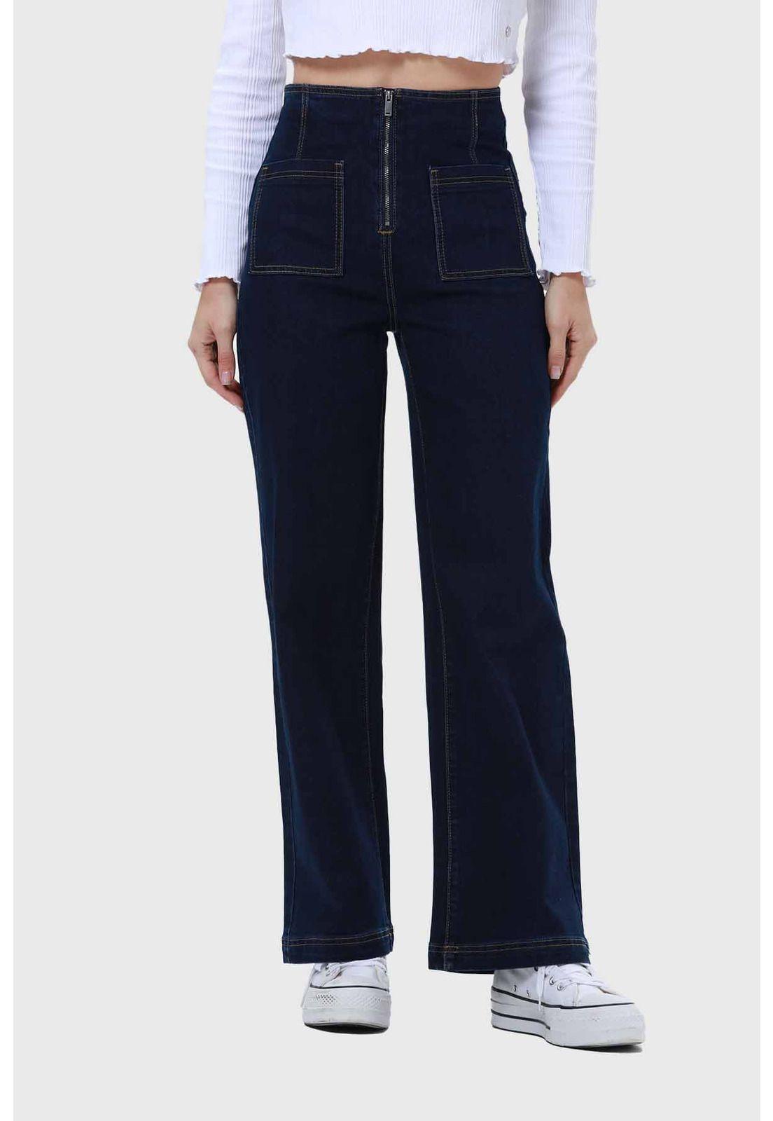 Jeans Mujer Bolsillo D Calce Recto Azul - lll-0