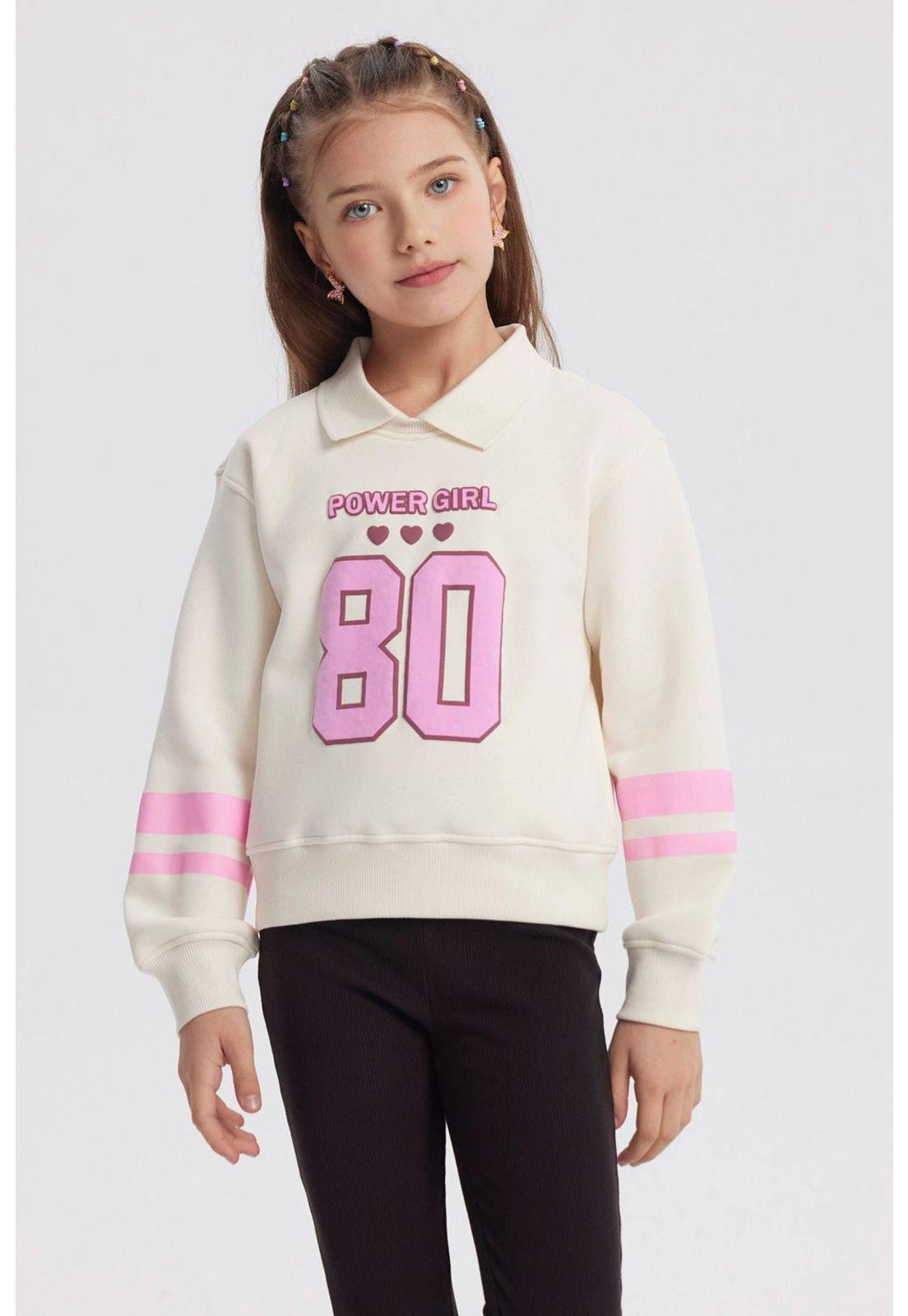 Polerón Niña Slim Cuello Camisero Crudo-0