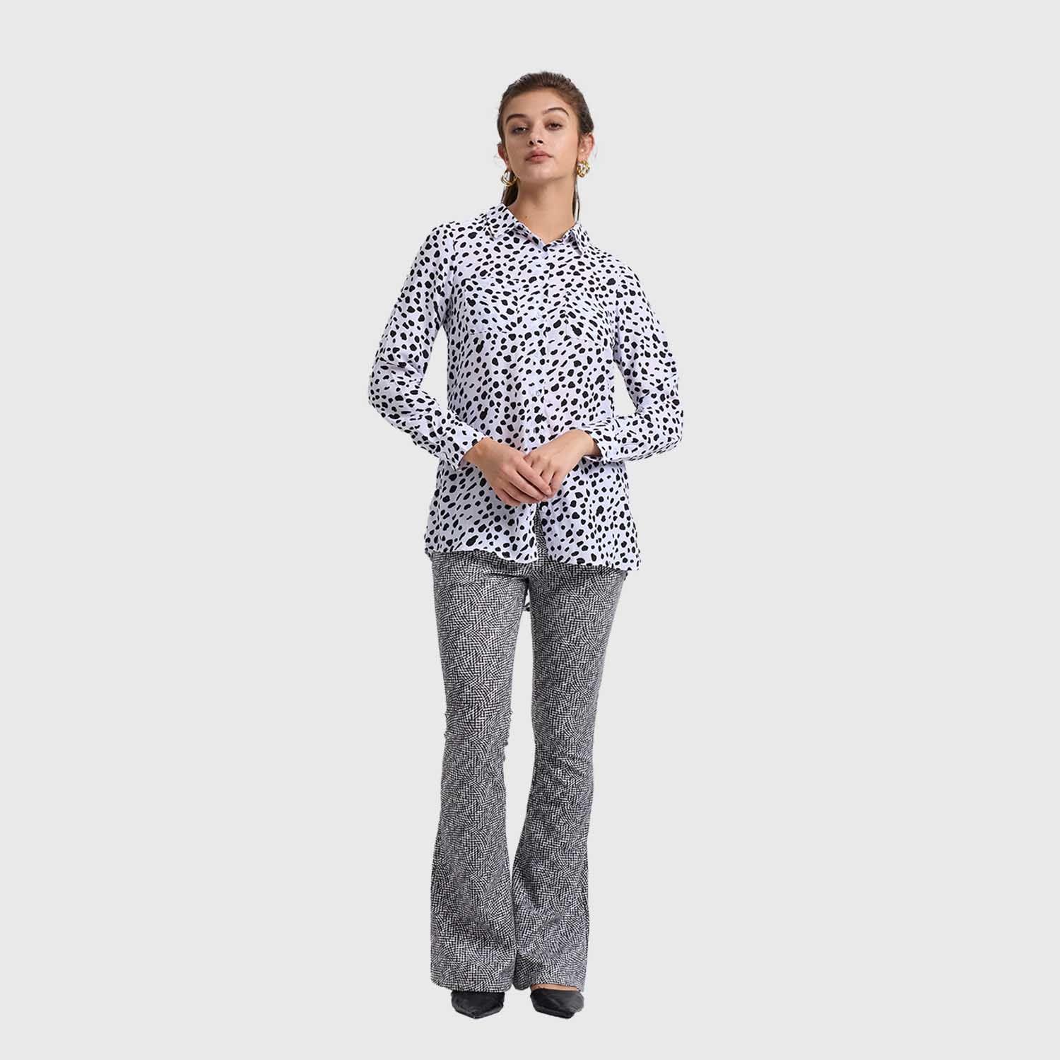 Blusa Mujer Abotonada Blanco / Negro-3