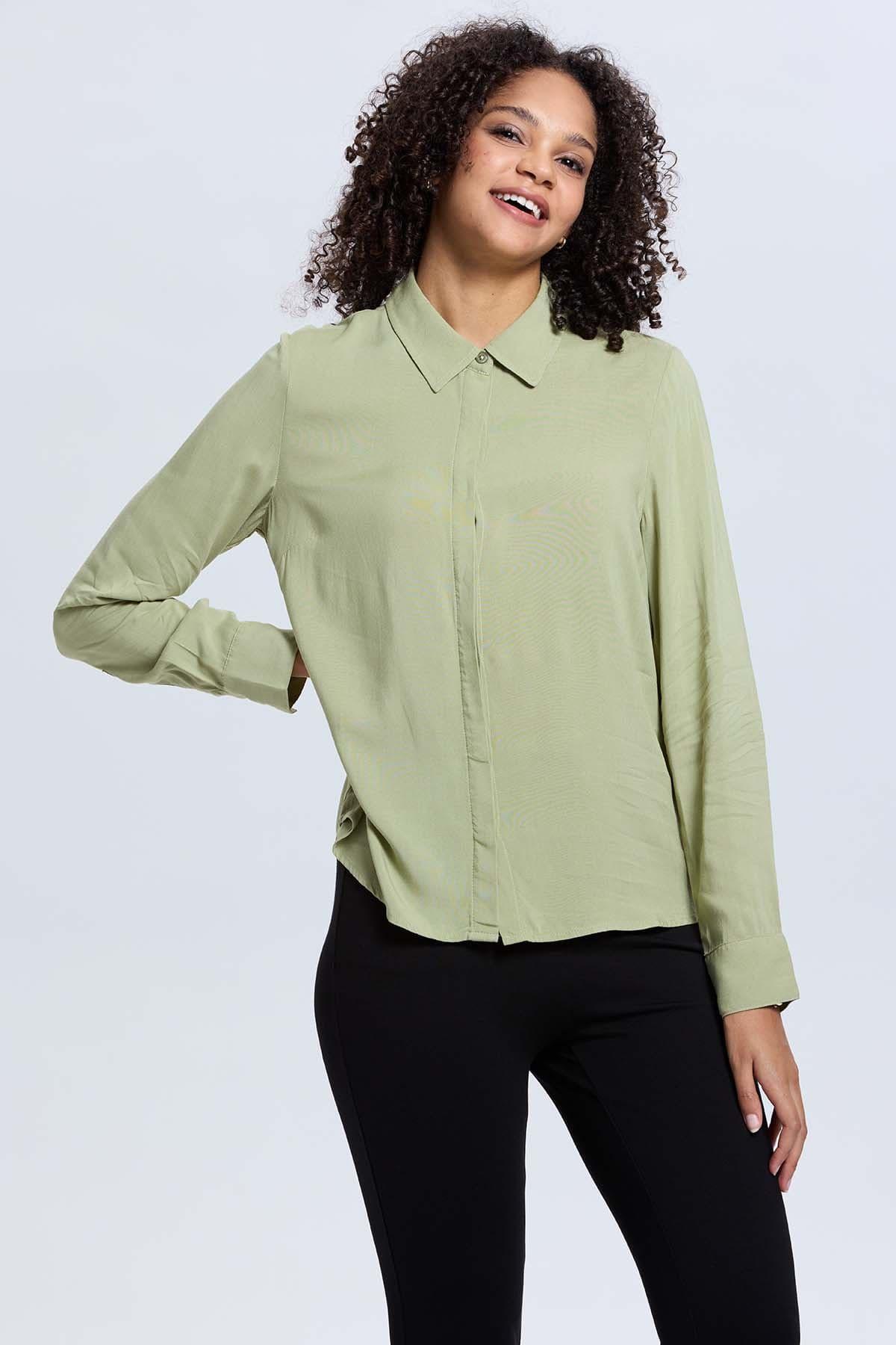 Blusa Mujer Abotonada Verde Musgo-0