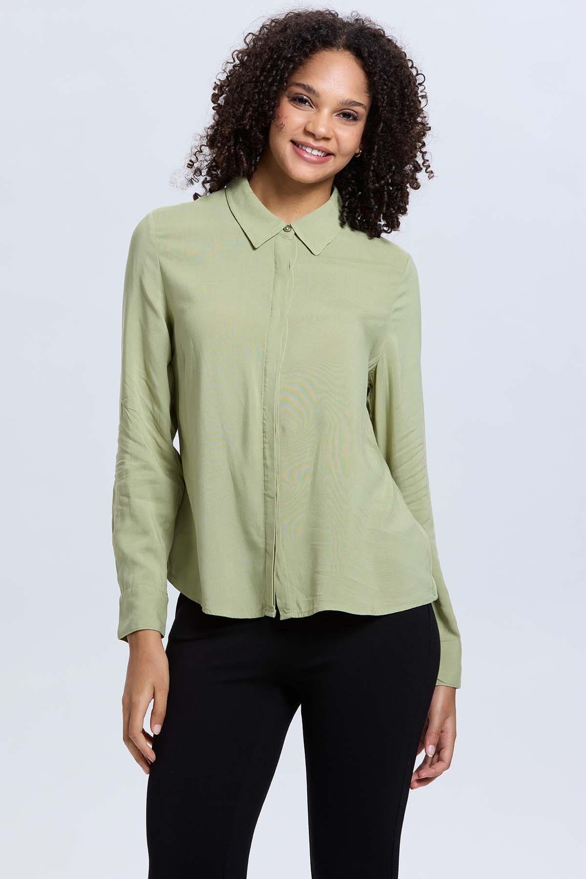 Blusa Mujer Abotonada Verde Musgo-1