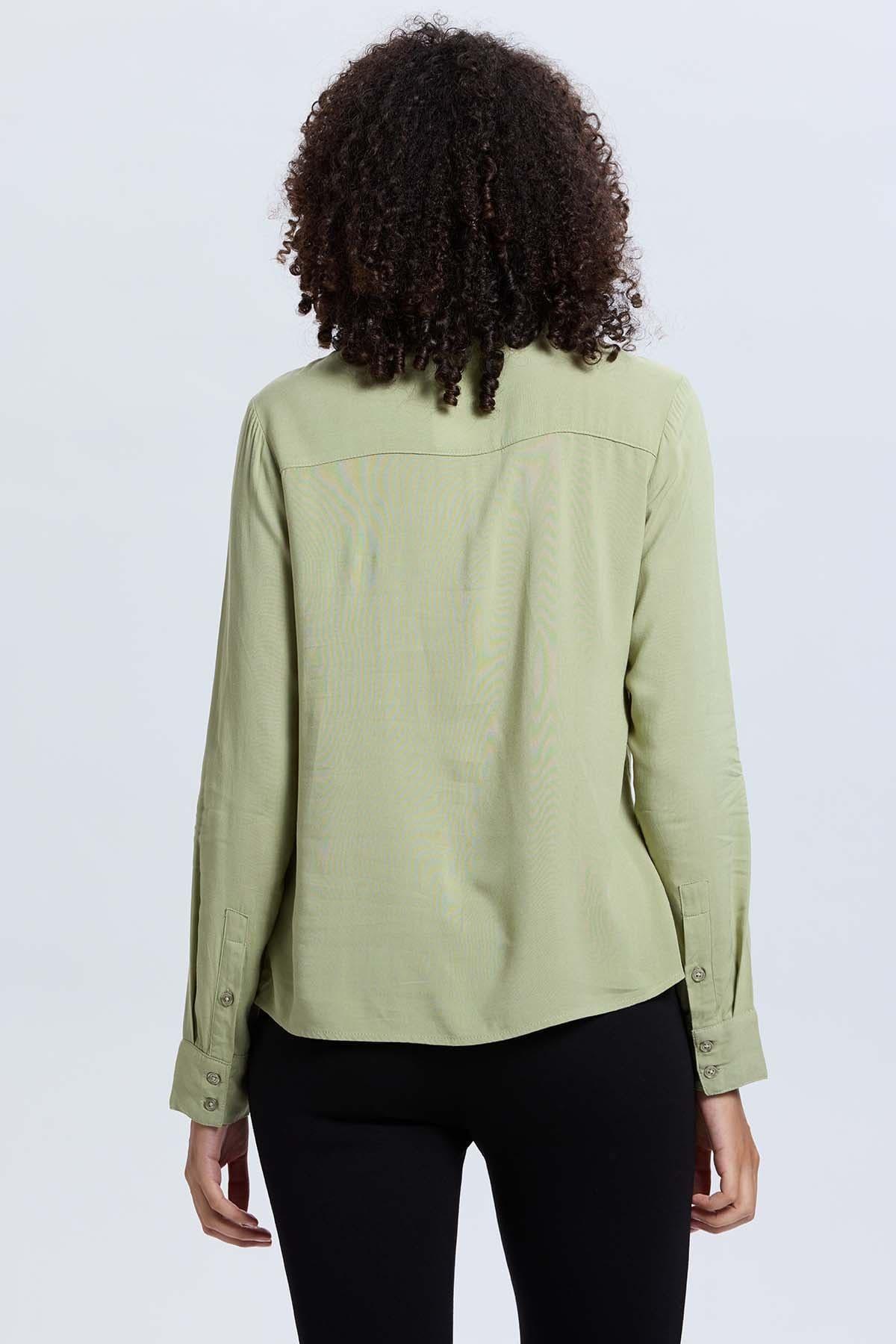 Blusa Mujer Abotonada Verde Musgo-2