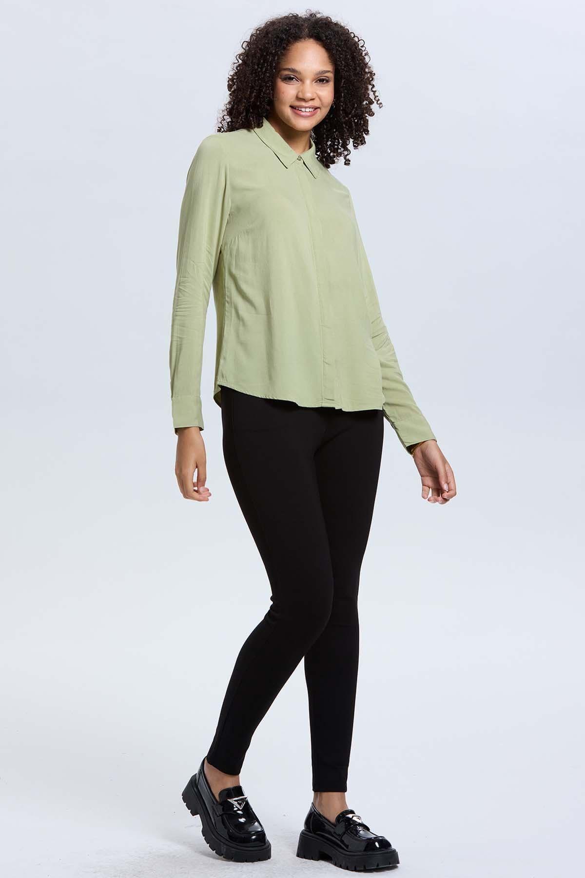 Blusa Mujer Abotonada Verde Musgo-3