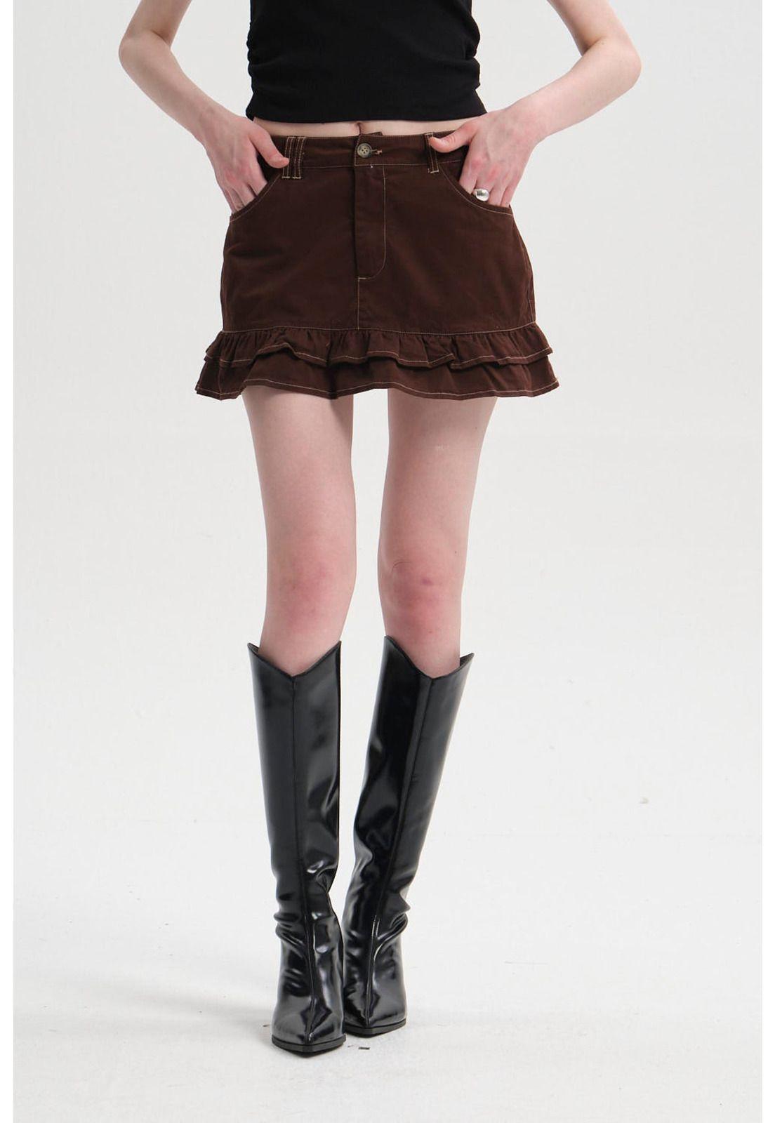 Falda Mujer Vuelos Gabardina Chocolate-0