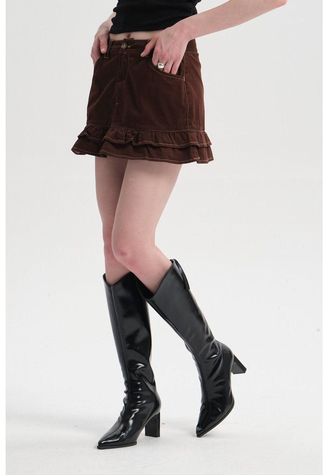 Falda Mujer Vuelos Gabardina Chocolate-1