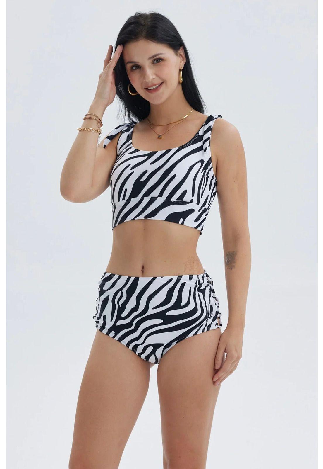 Traje de Baño Mujer Peto Pabilo Con Amarra Blanco / Negro-0