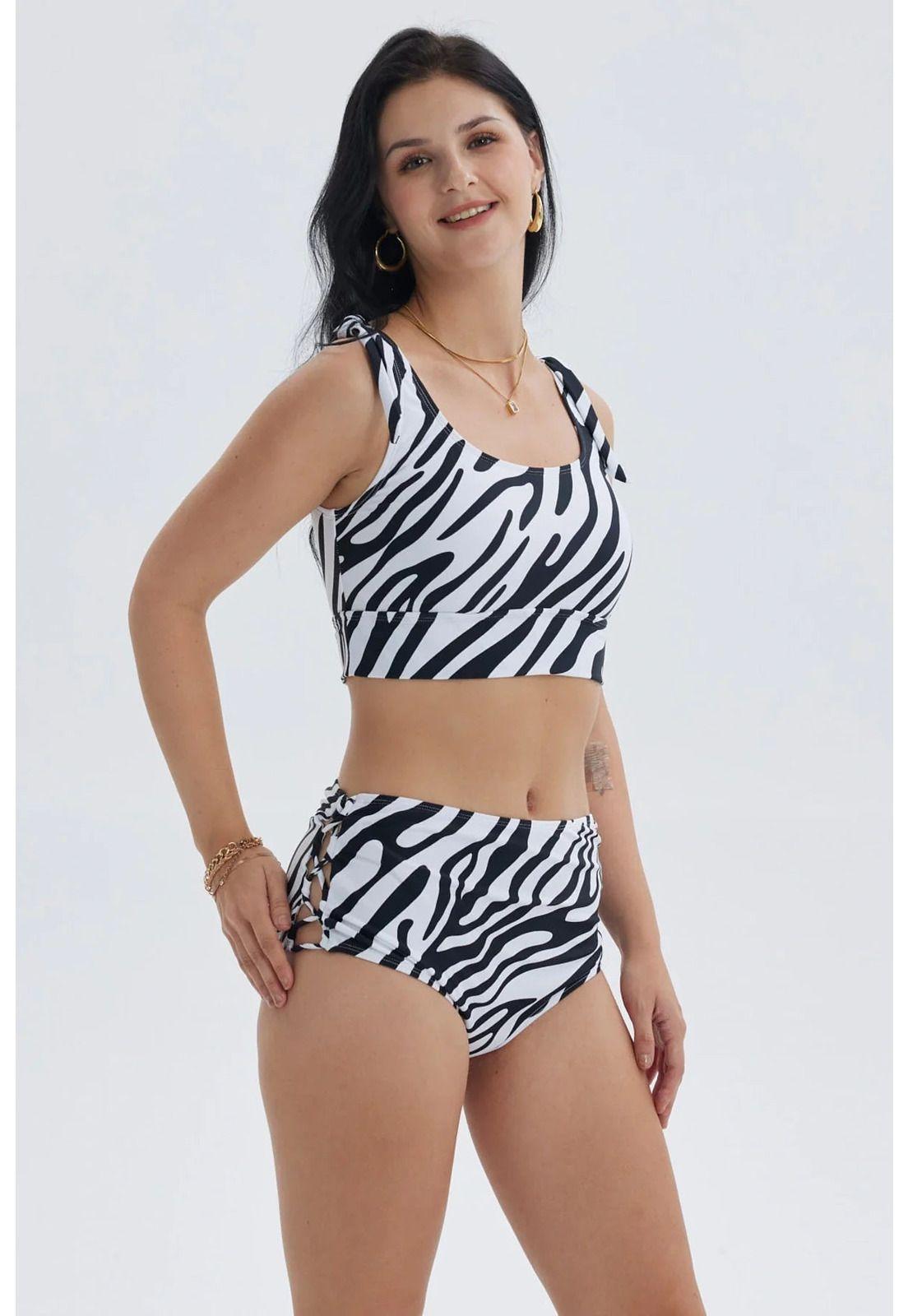 Traje de Baño Mujer Peto Pabilo Con Amarra Blanco / Negro-1