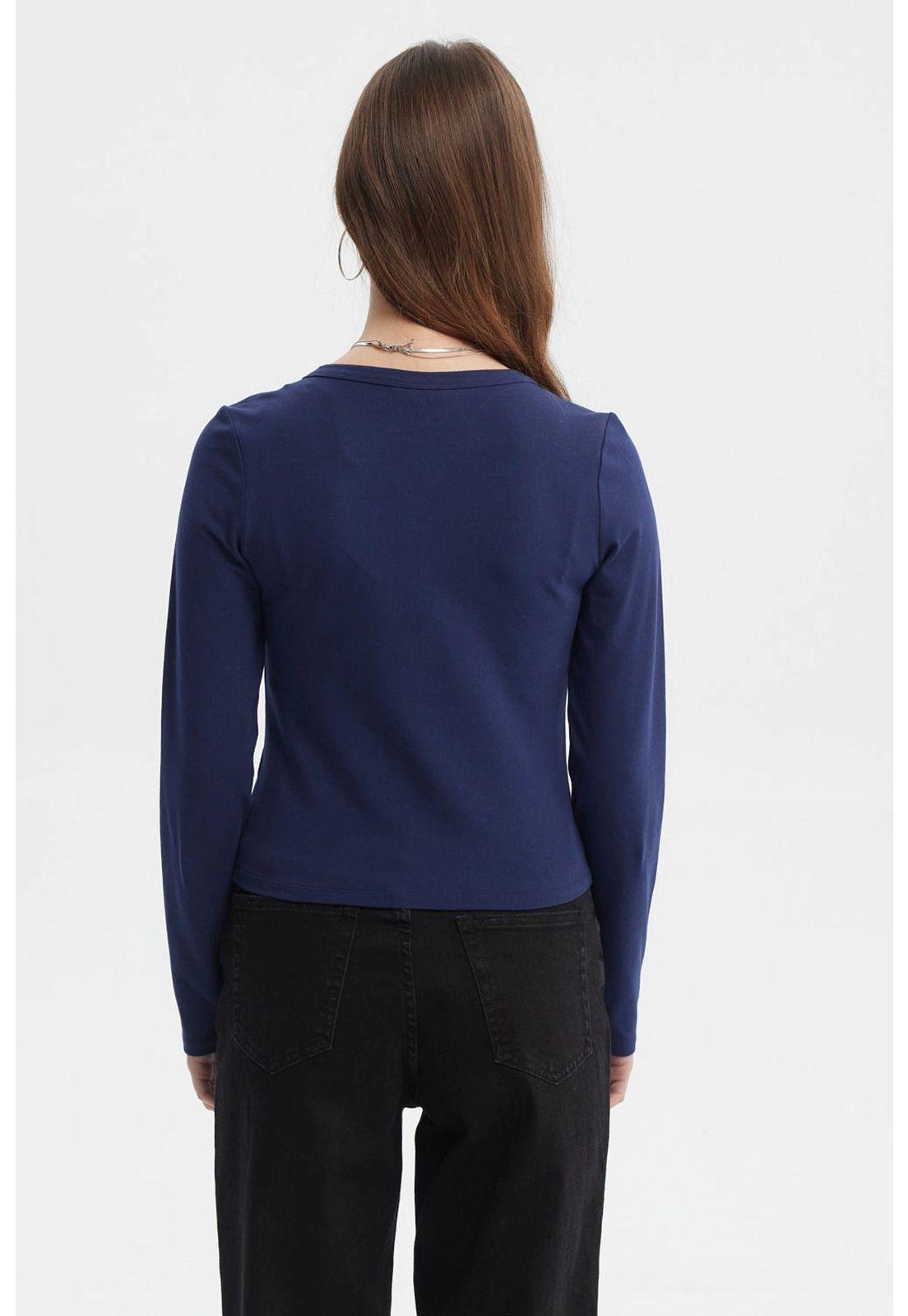 Polera Mujer Botones Cuello Redondo Azul-2