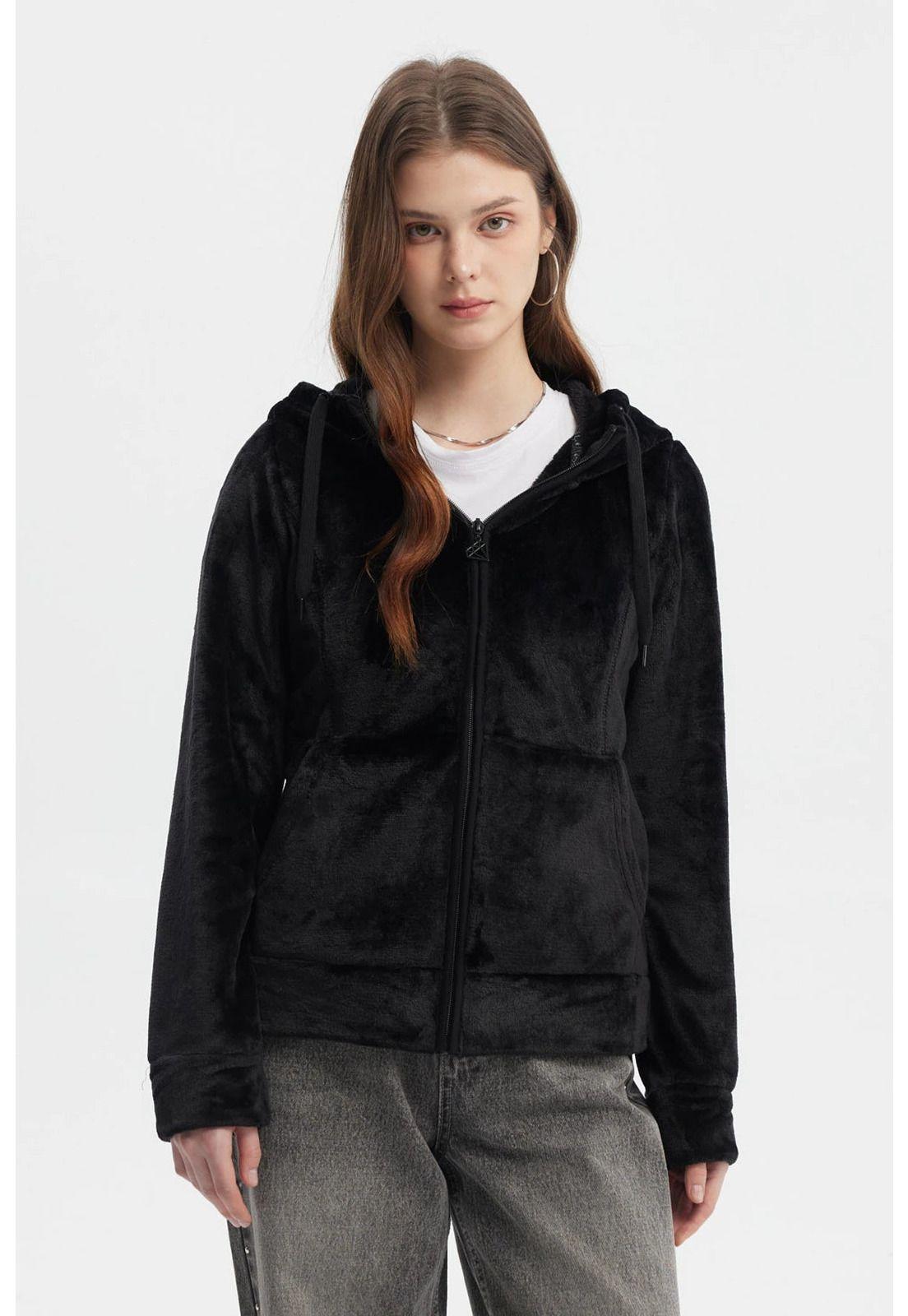 Polar Mujer Abierto Plush Negro-0