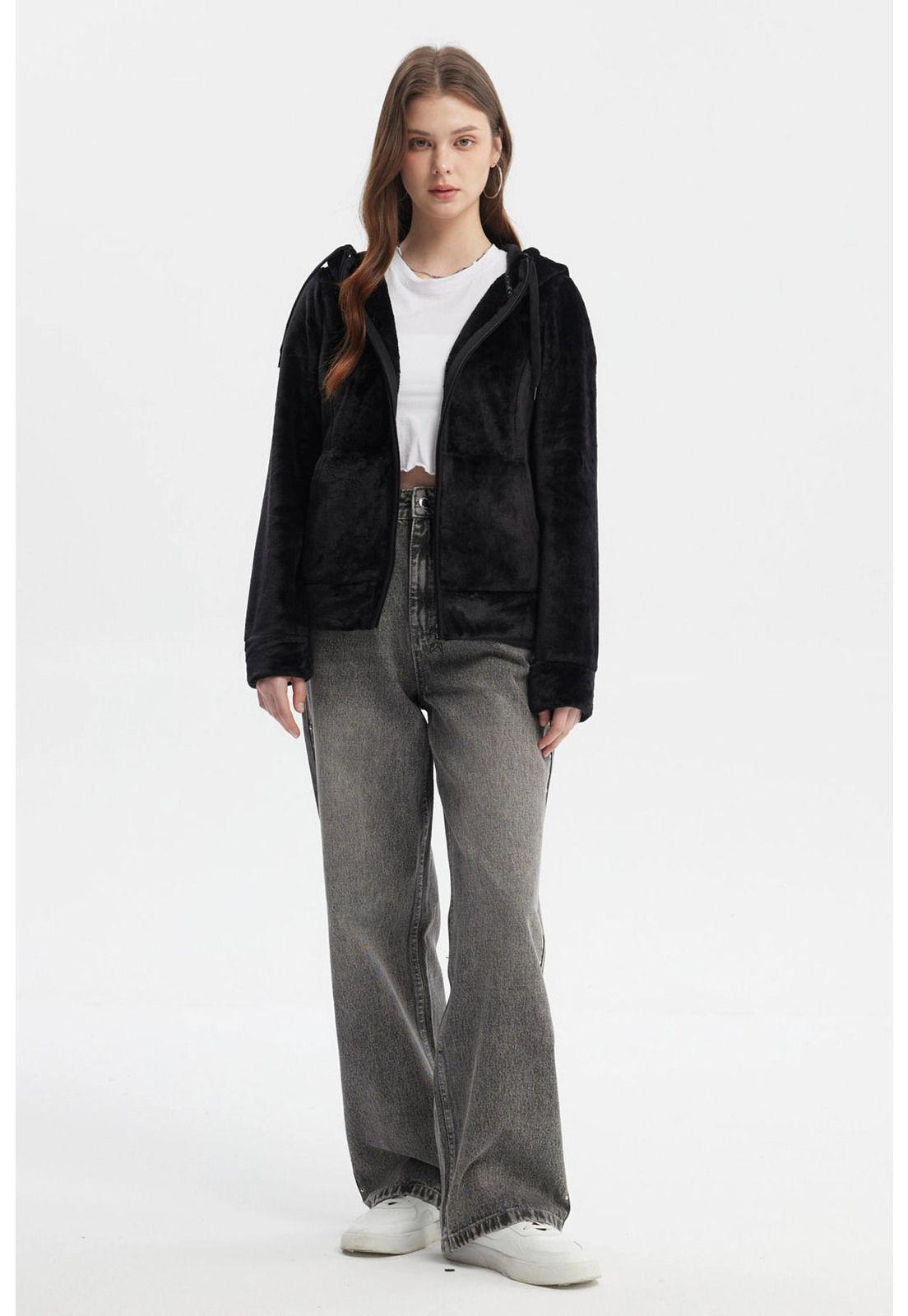 Polar Mujer Abierto Plush Negro-3