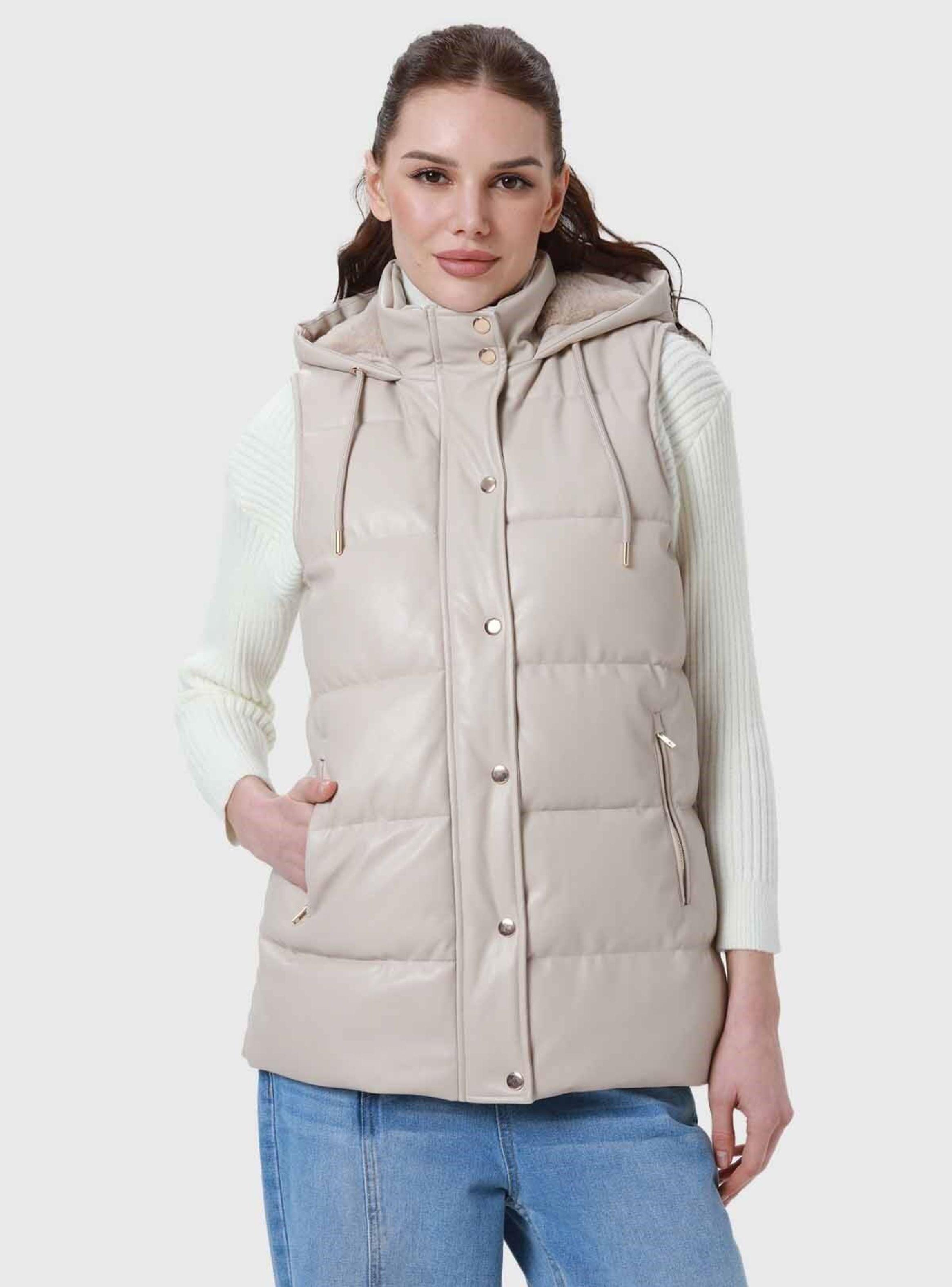 Parka Mujer Larga Efecto Cuero Arena-0