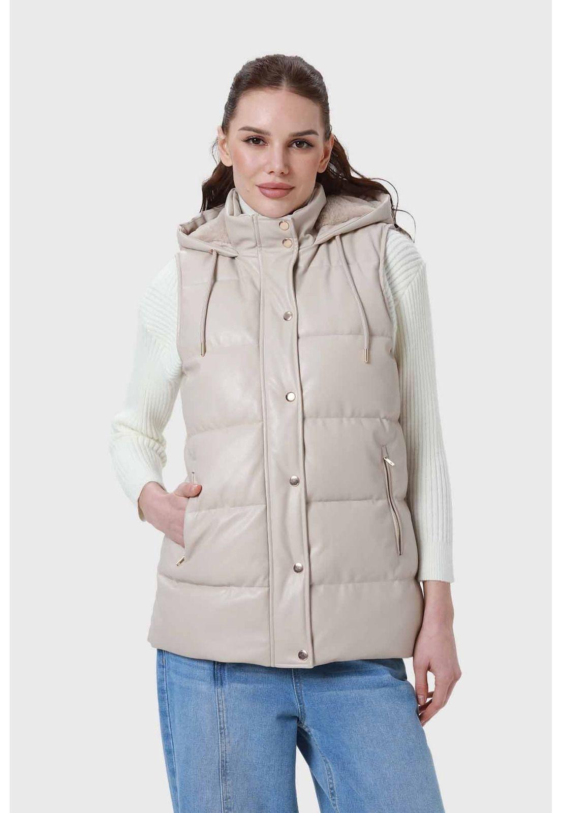 Parka Mujer Larga Efecto Cuero Arena-0