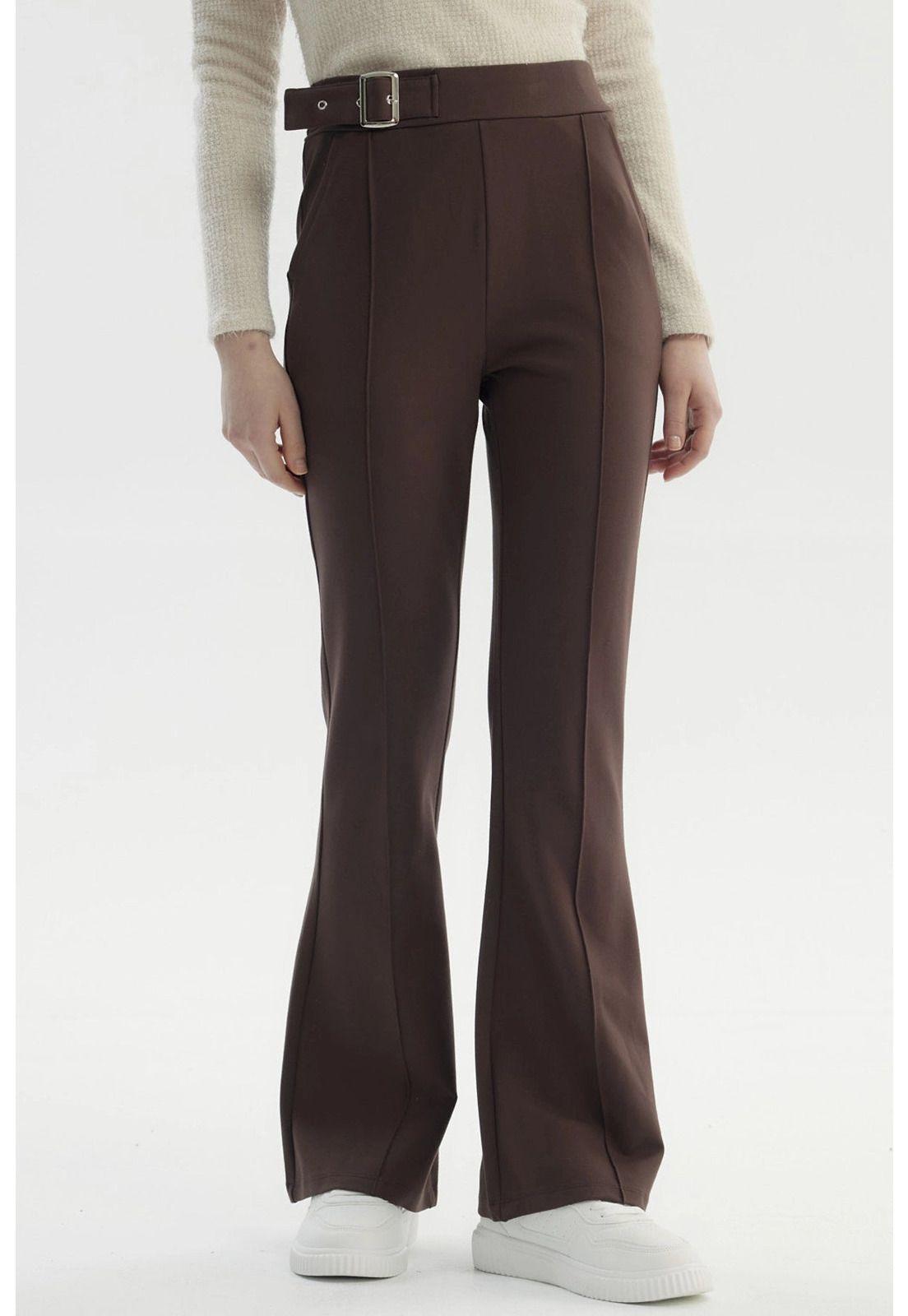 Pantalón Mujer Aplicación Hebilla Chocolate-0