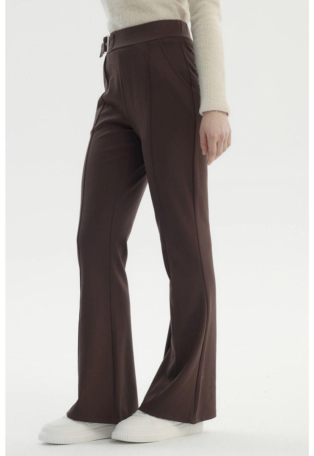Pantalón Mujer Aplicación Hebilla Chocolate-1
