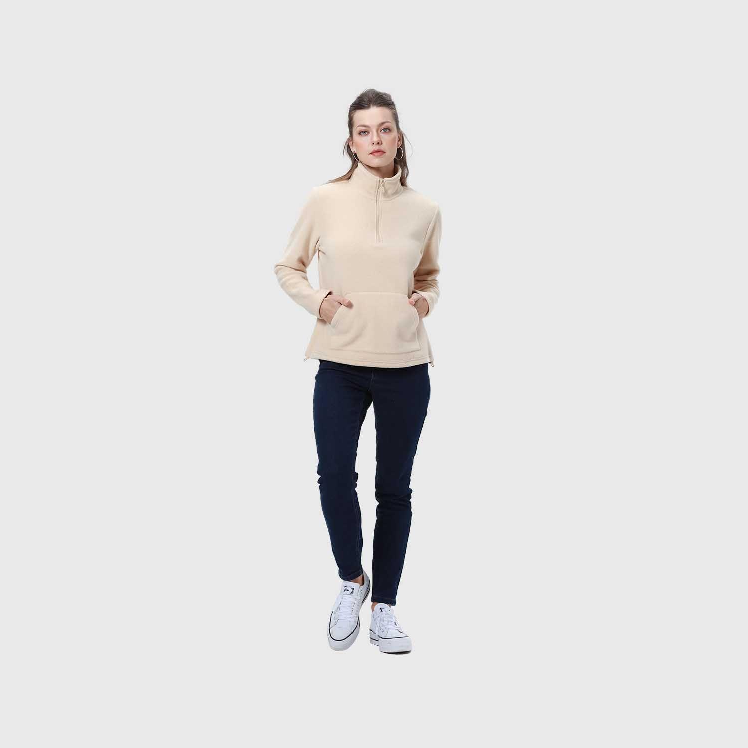 Polar Mujer Medio Cierre Estampado Beige-3