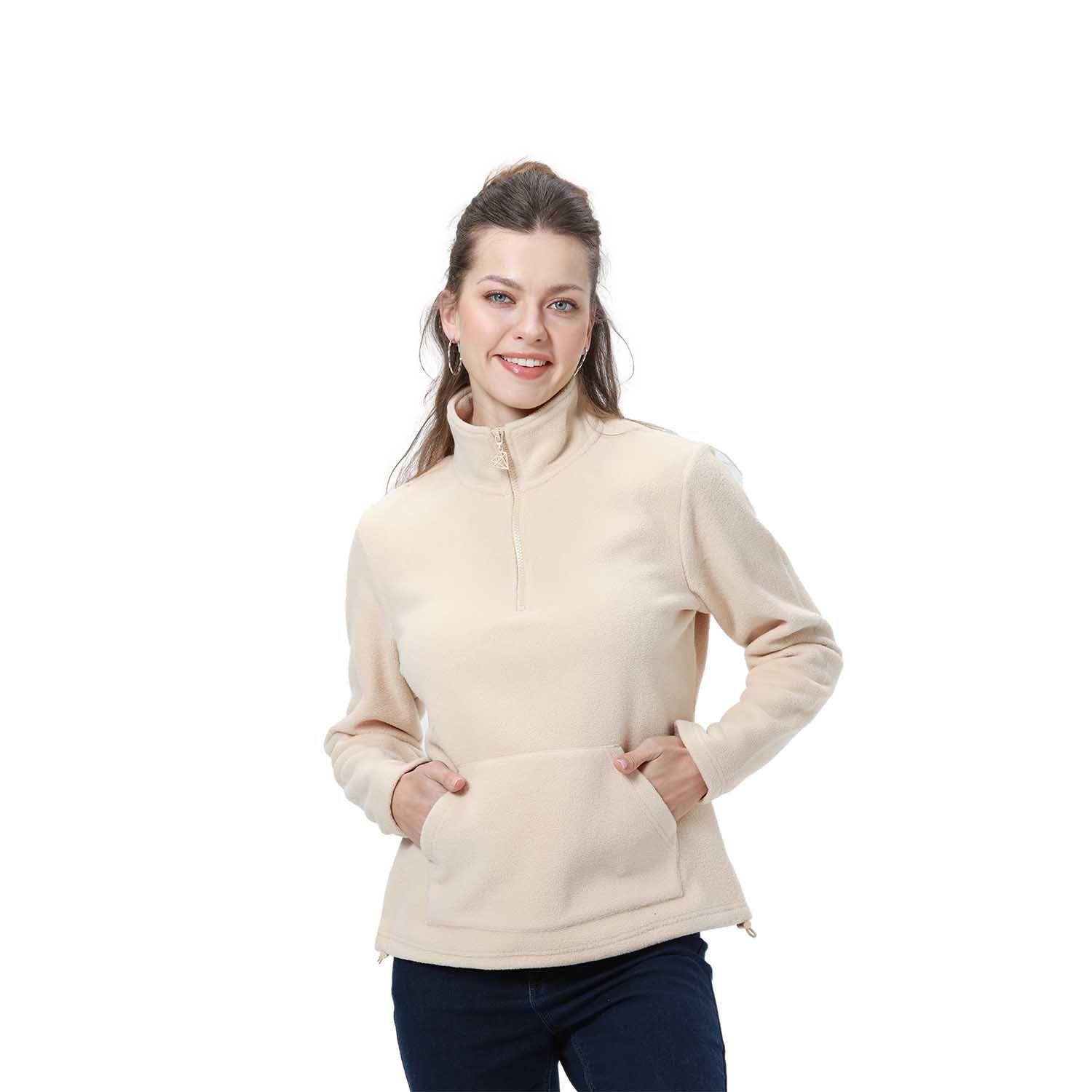 Polar Mujer Medio Cierre Estampado Beige-0