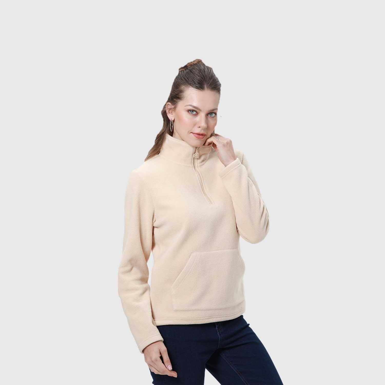 Polar Mujer Medio Cierre Estampado Beige-1