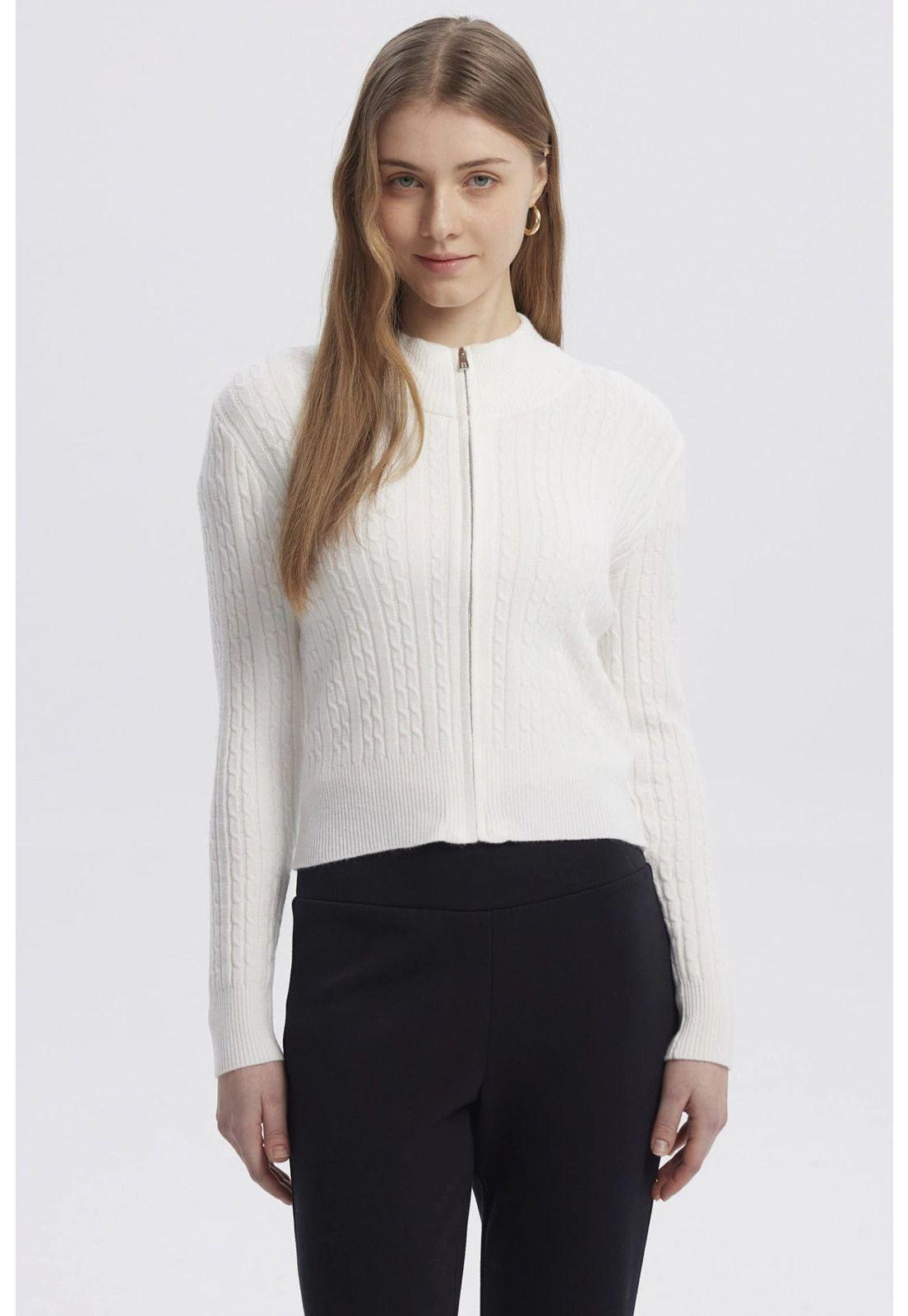 Sweater Mujer Cuello Con Cierre Crudo-0