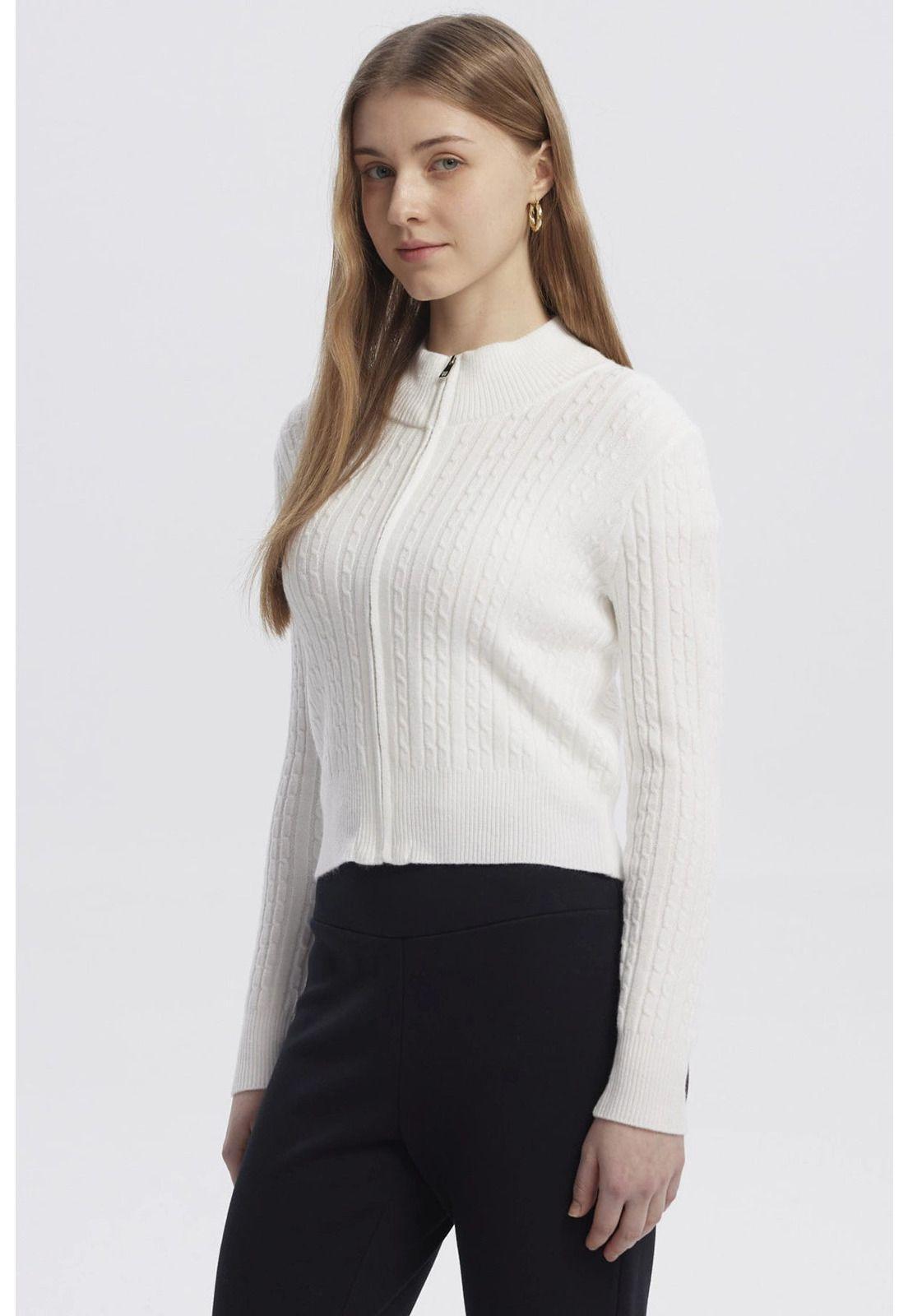 Sweater Mujer Cuello Con Cierre Crudo-1