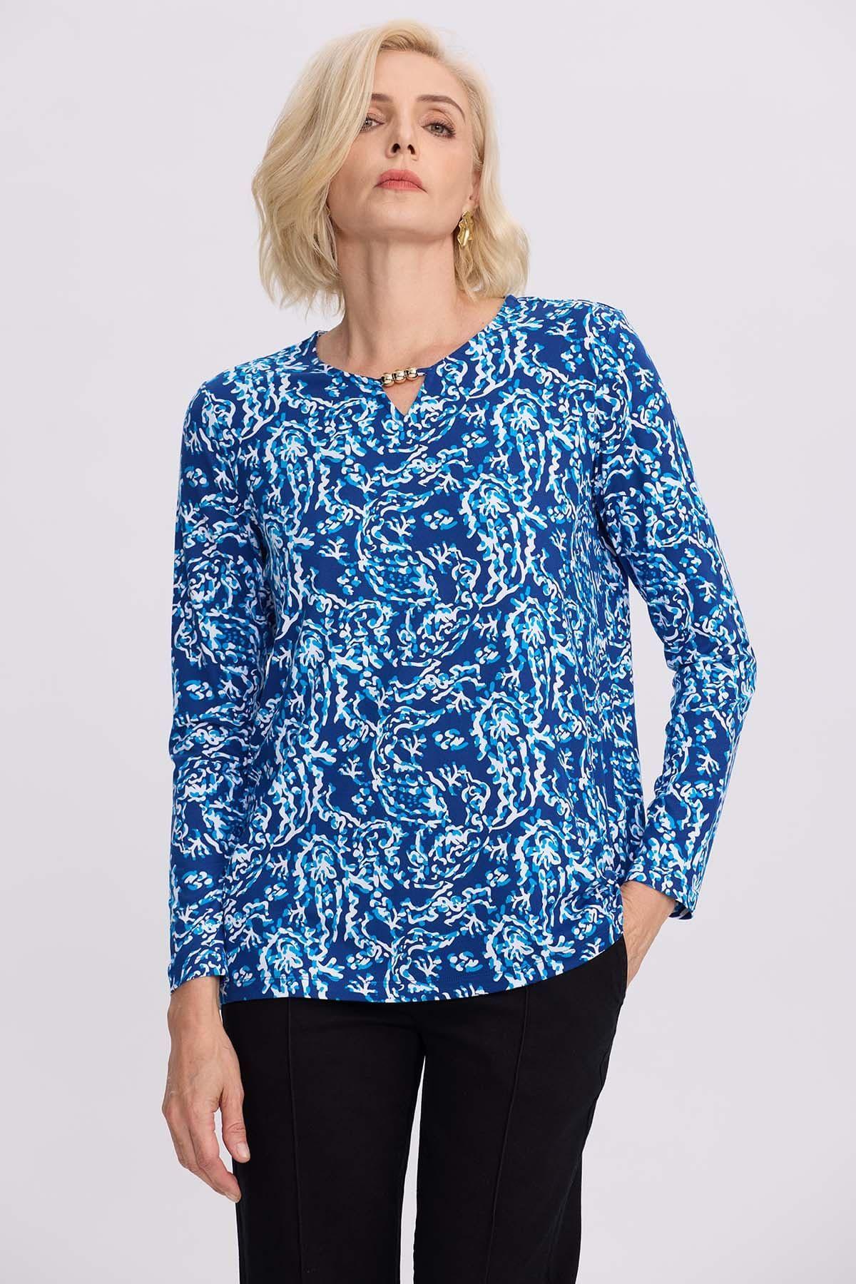 Polera Mujer Evasé Con Aplicación Azul-0