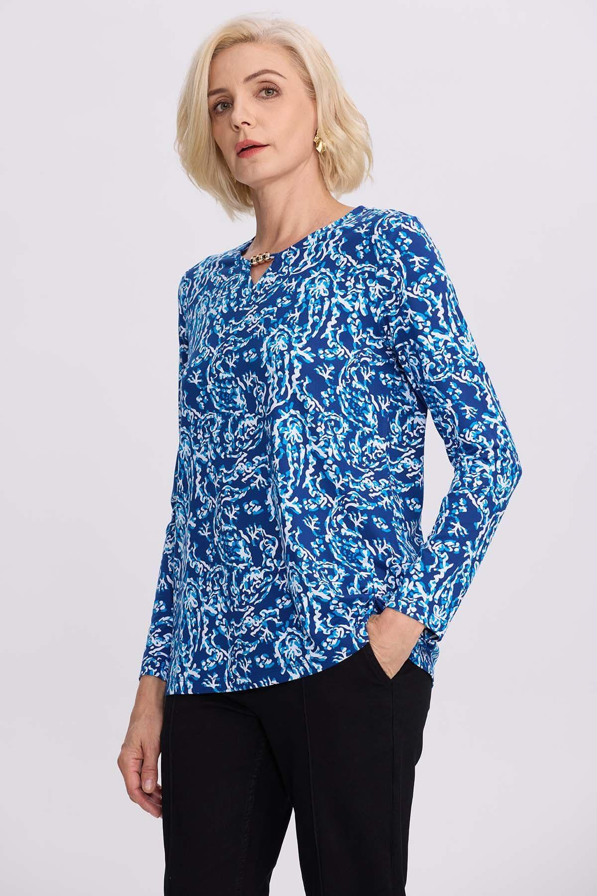Polera Mujer Evasé Con Aplicación Azul-1